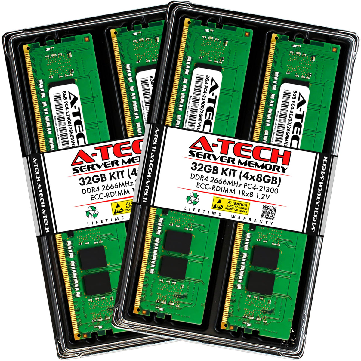 A Tech 32Gb Kit (4X8Gb) Ddr4 2666Mhz Pc4 21300 Ecc Rdimm 1Rx8 1.2V Single Rank Ecc Registered Dimm 288 Pin Server & Workstation