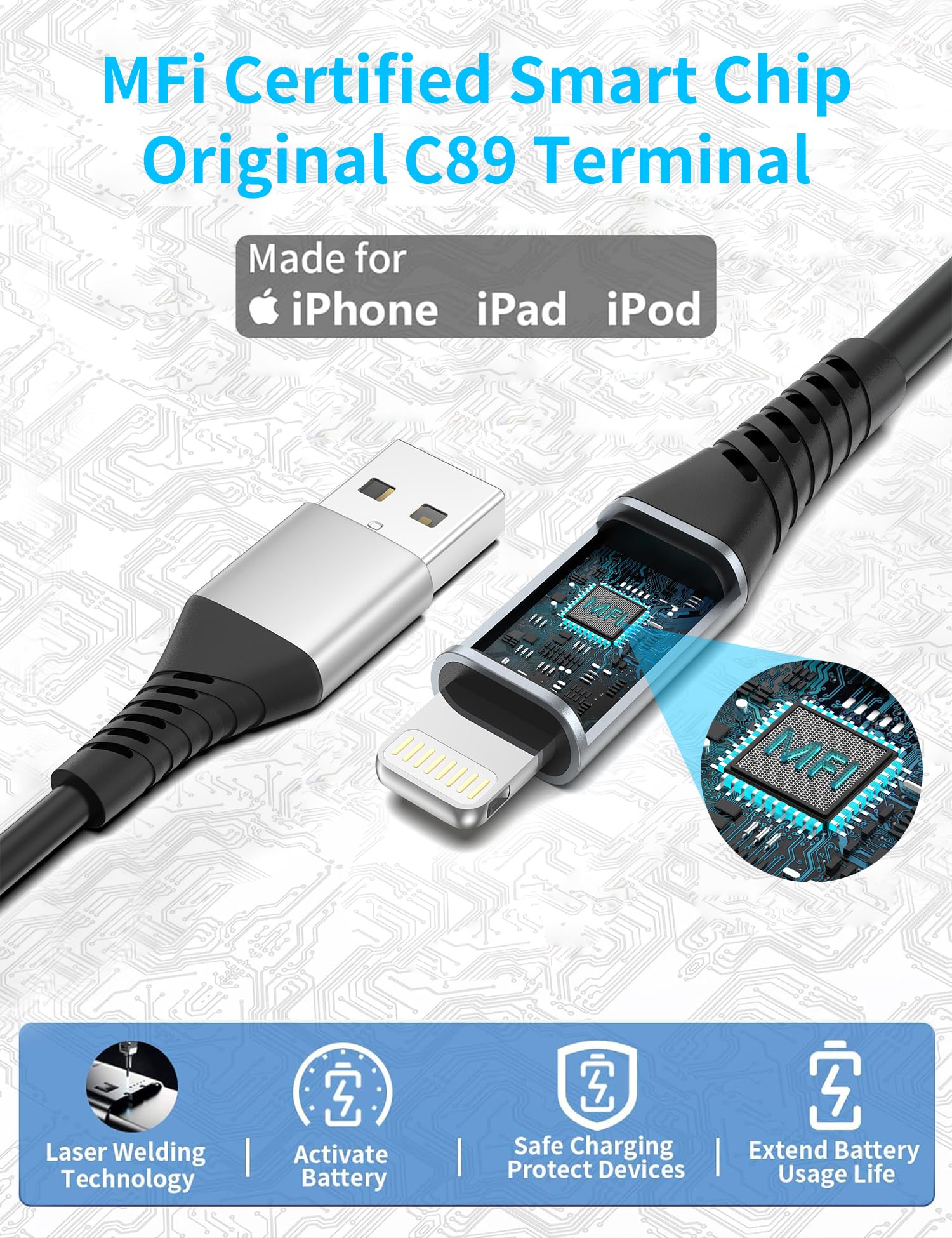 Acevien Coiled Lightning Cable For Car, [Mfi Certified] Short Retractable Iphone Charger Fast Charging Cord, 2 Pack 3Ft Usb A To