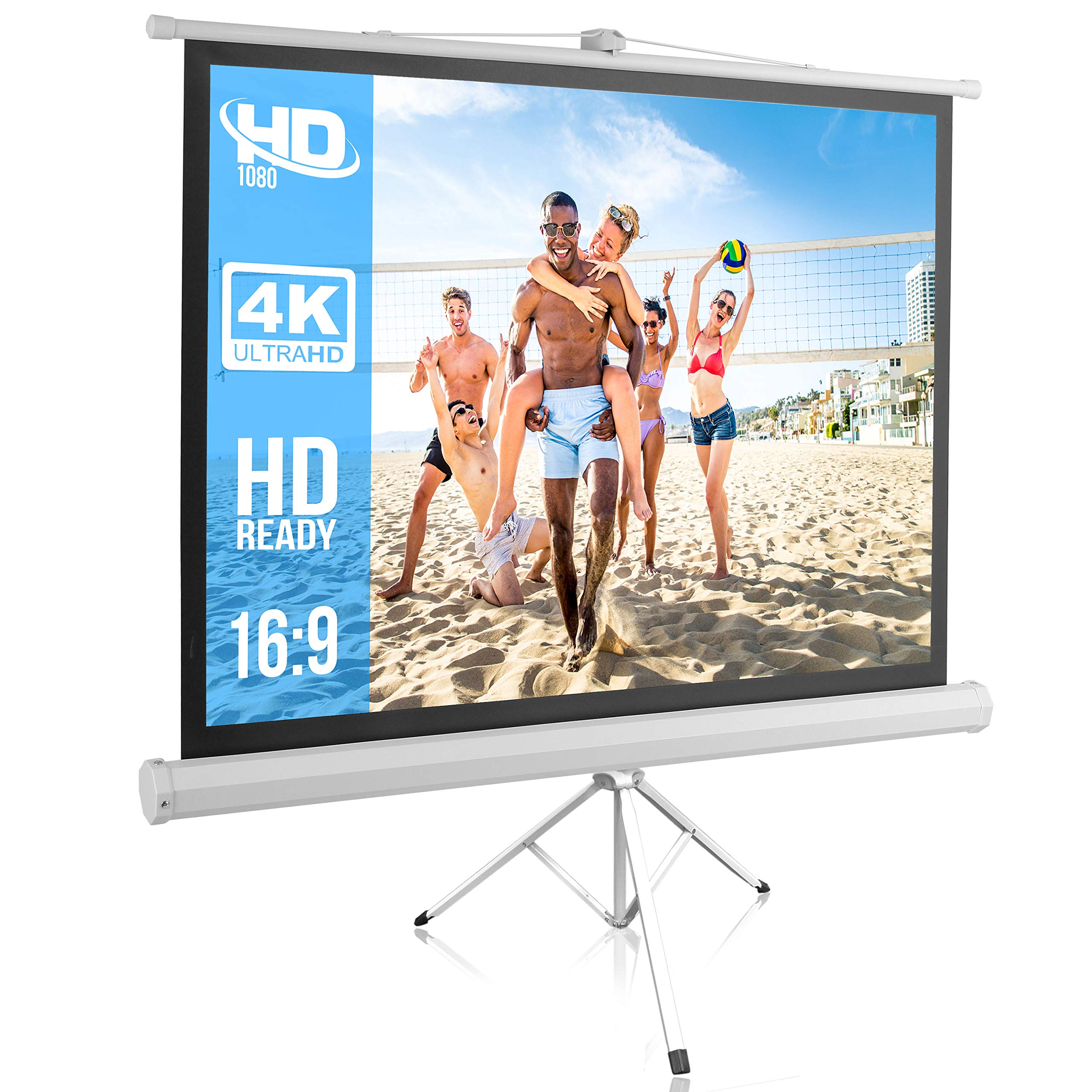 Pyle Portable Projector Screen Tripod Stand - Mobile Projection Screen, Lightweight Carry & Durable Easy Pull Assemble System fo