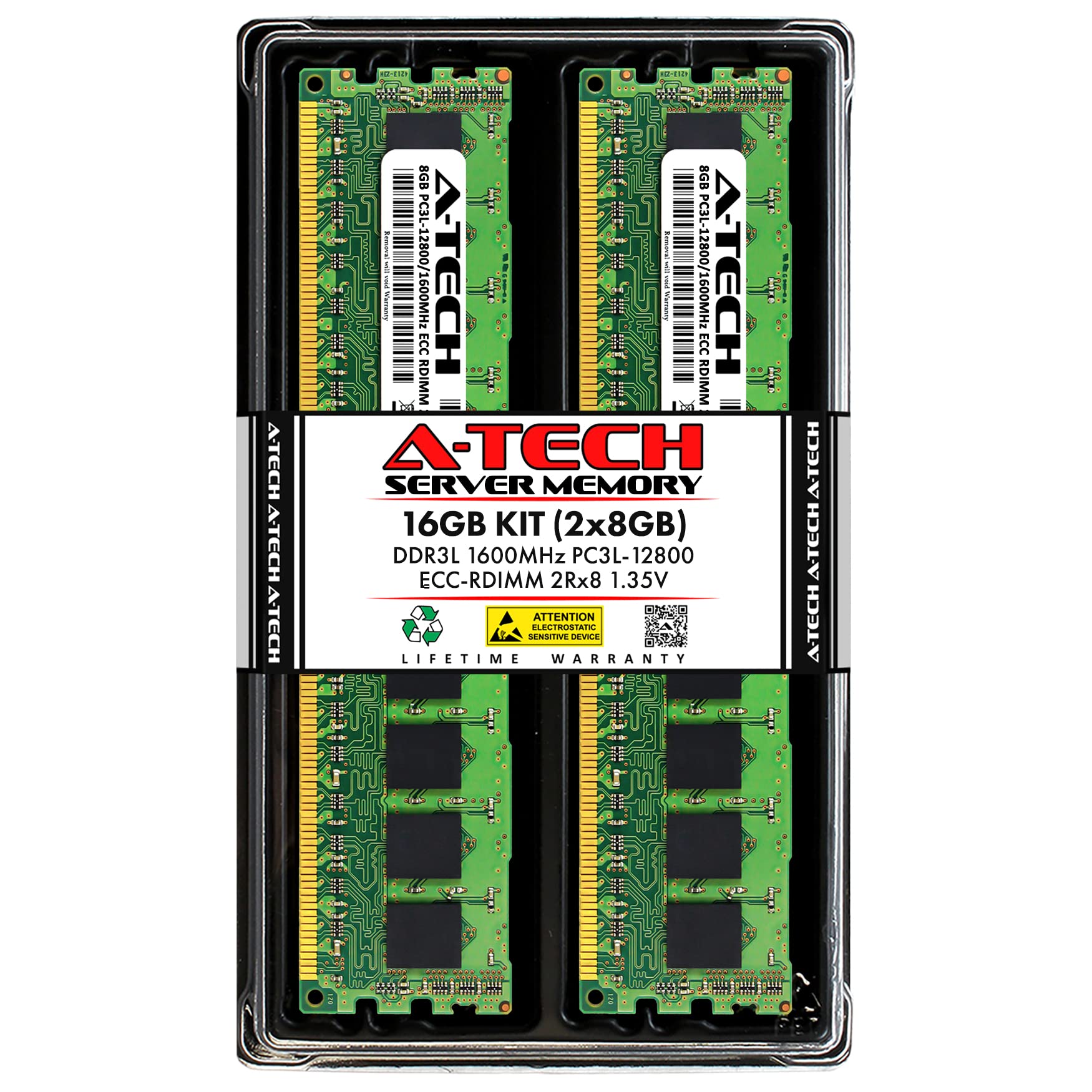 A Tech 16Gb Kit (2X8Gb) Ddr3/Ddr3L 1600Mhz Pc3L 12800R Ecc Rdimm 2Rx8 Dual Rank 1.35V Ecc Registered Dimm 240 Pin Server Ram Mem