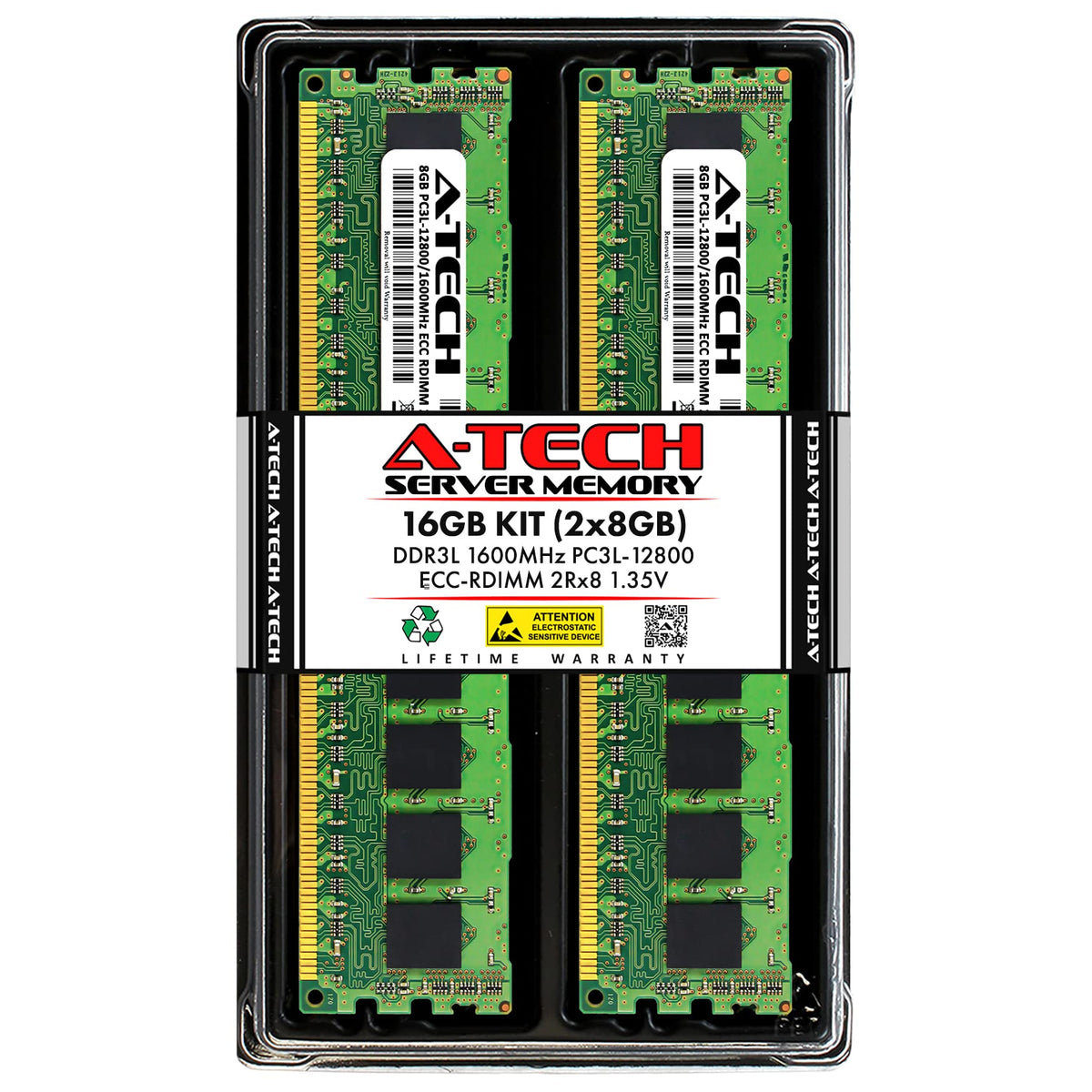 A Tech 16Gb Kit (2X8Gb) Ddr3/Ddr3L 1600Mhz Pc3L 12800R Ecc Rdimm 2Rx8 Dual Rank 1.35V Ecc Registered Dimm 240 Pin Server Ram Mem