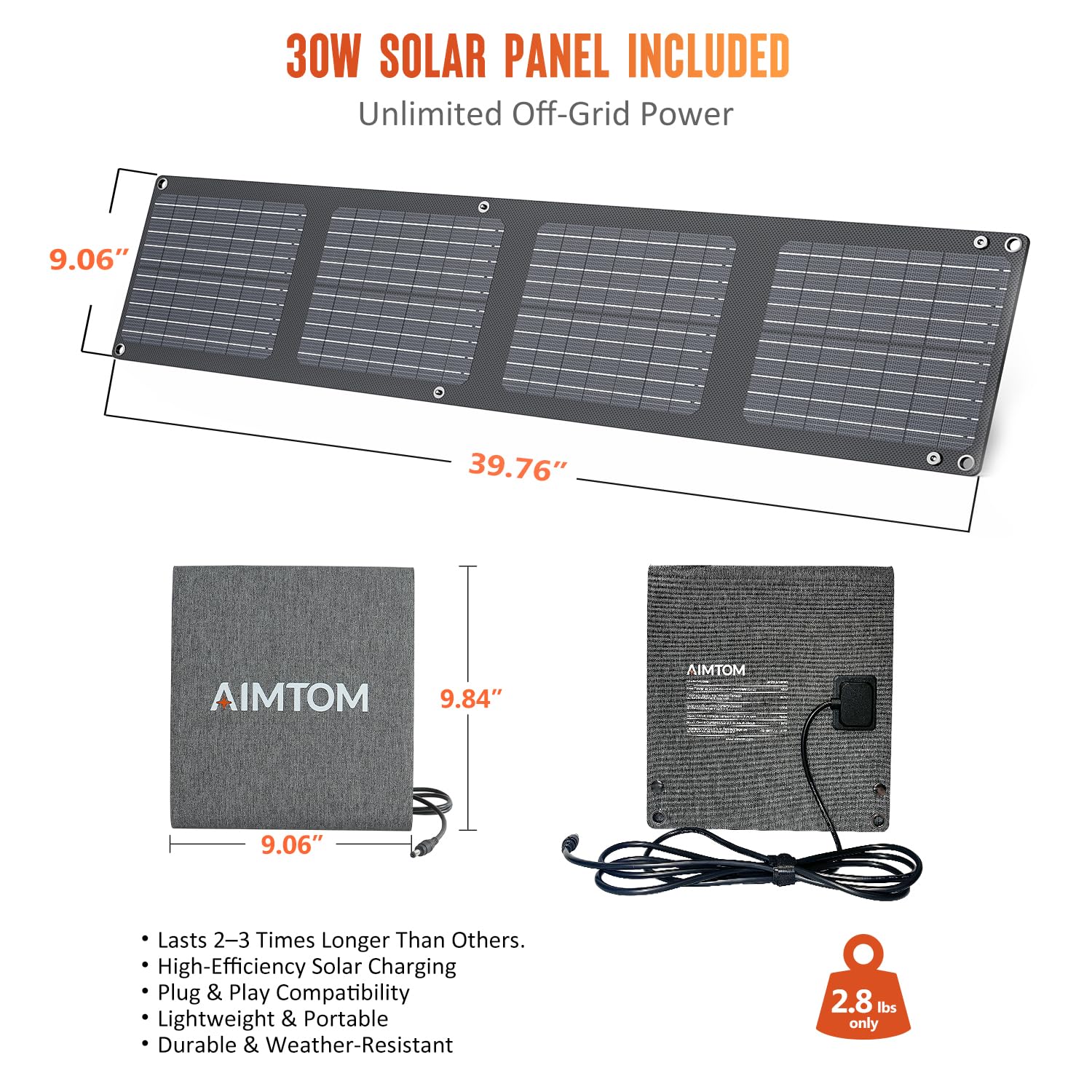 Aimtom 155Wh Portable Power Station With 30W Solar Panel - 150W Peak/110V Ac, 18W Usb-C, 2X Usb-A & 12V Dc - Solar Generator For