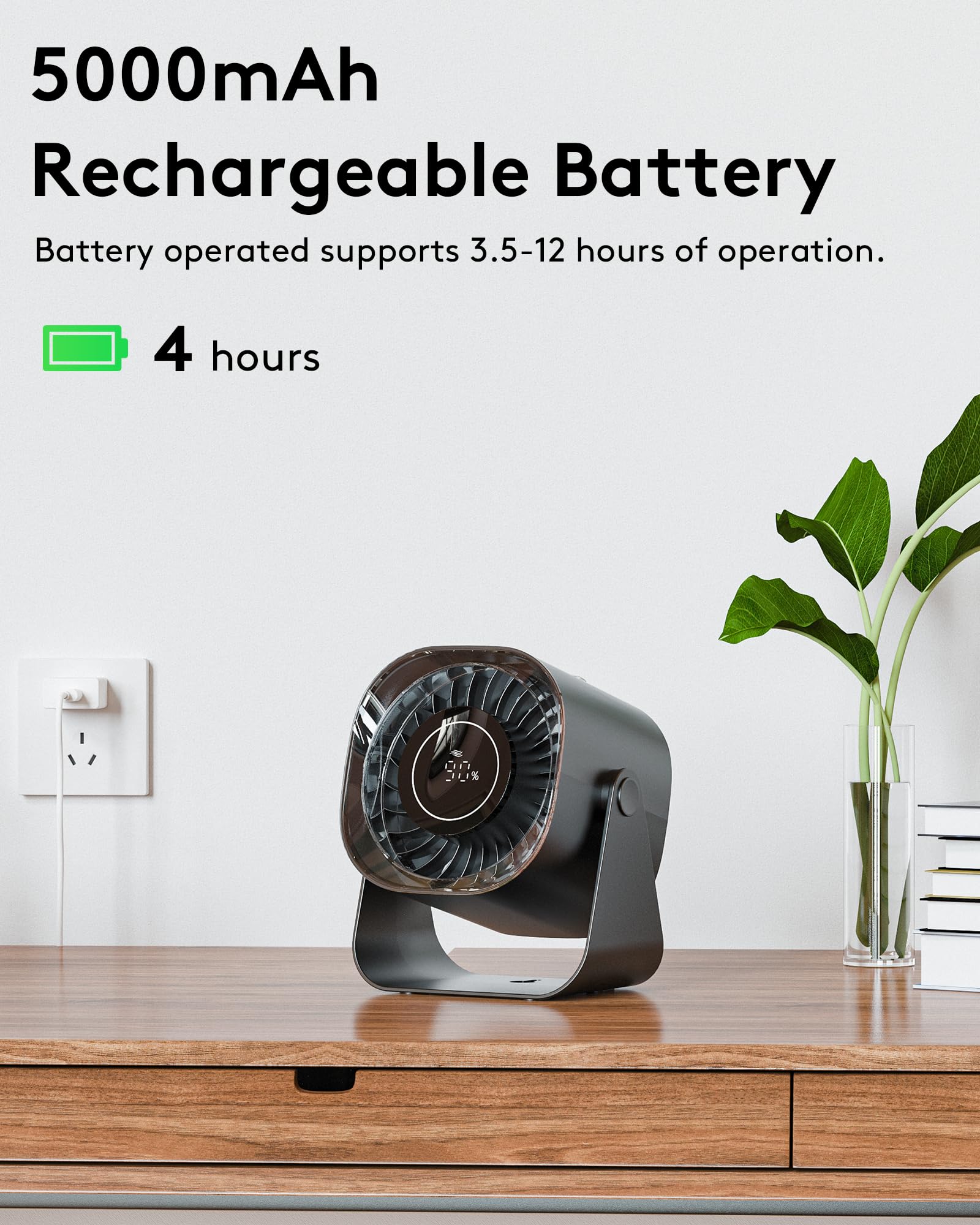 Caronsort Desk Fan,Small Table Fans For Bedroom,220 ?Djustable Tilt,Digital Display,12H Time,Desk Air Circulator Fan With 100 Sp