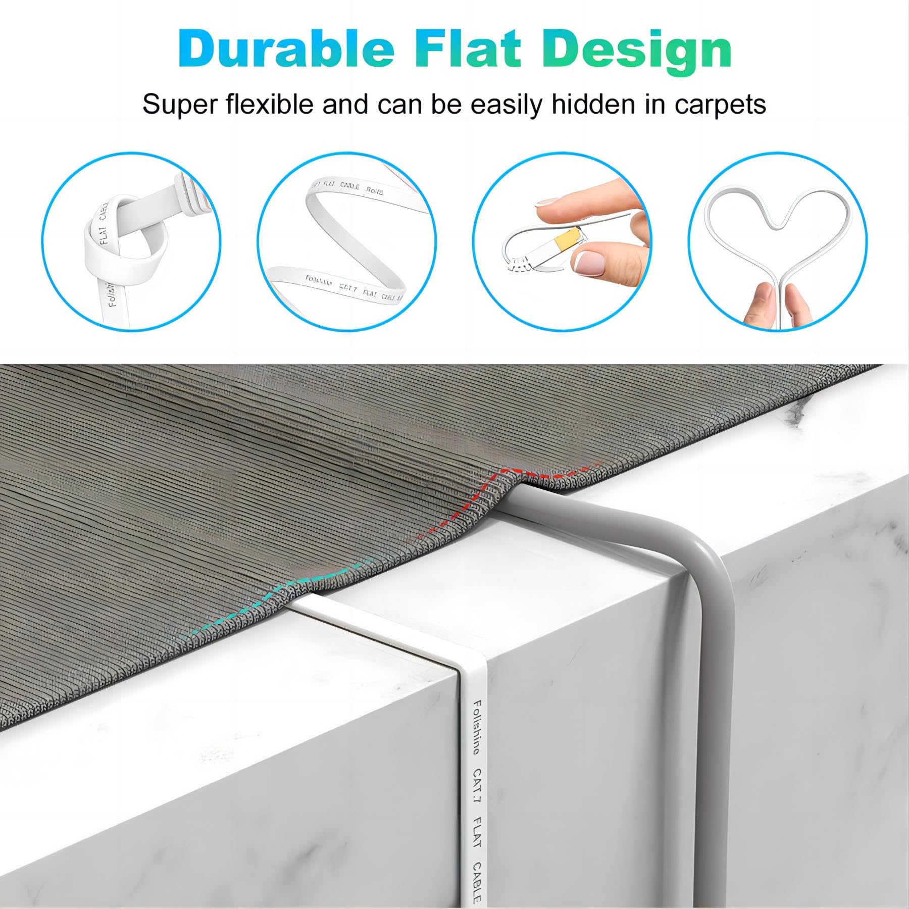 Ethernet Cable 75 Ft, Supports Cat 8/ Cat 7 Standard High Speed Flat Design Long Ethernet Cable, Shielded Rj45 Network Cable For Routers, Ps4, Backward Compatible With Cat 6E/Cat6/Cat 5E/Cat5