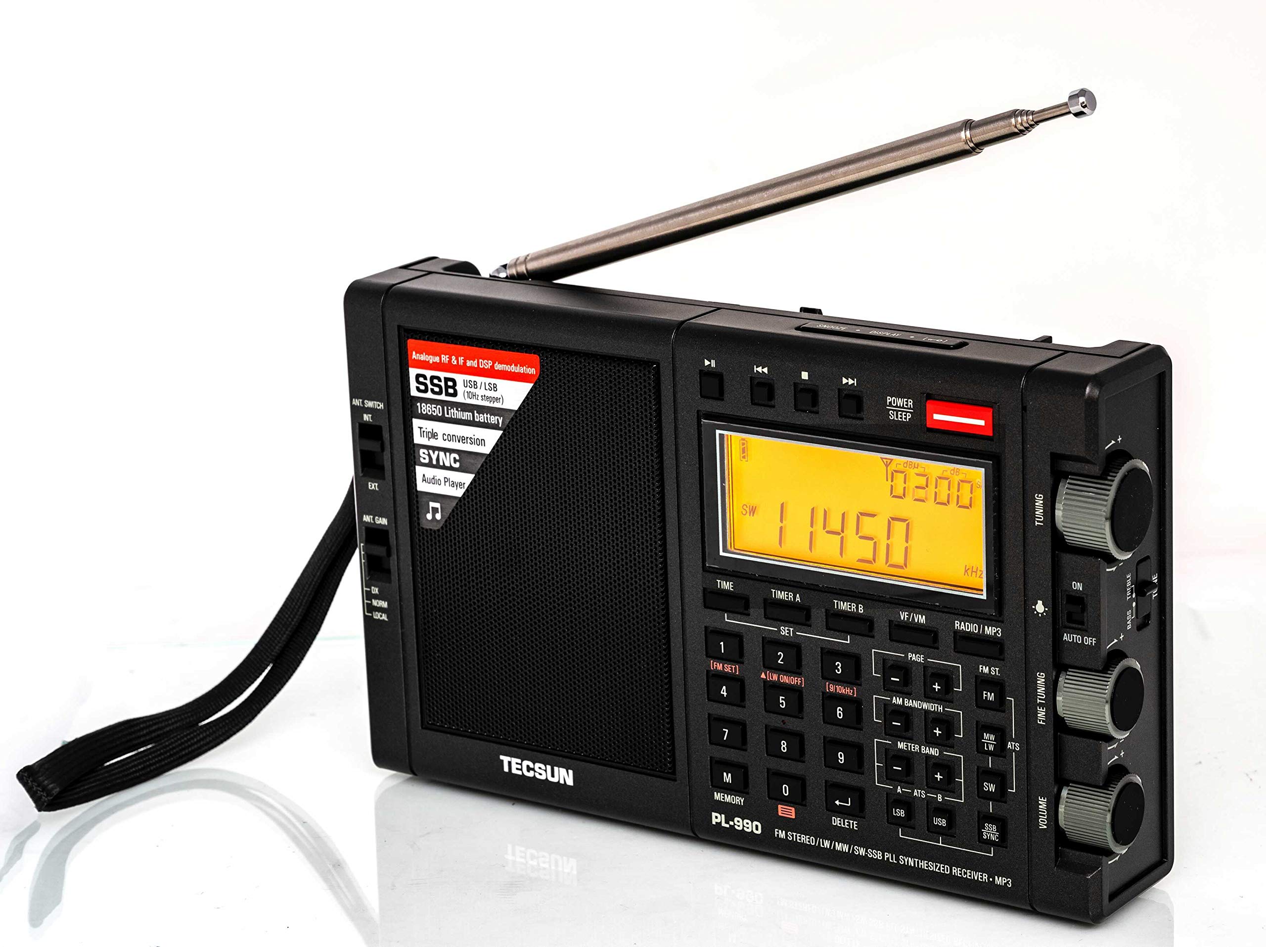 Tecsun Pl990 Digital Worldband Am/Fm Shortwave Longwave Radio With Single Side Band Reception & Mp3 Player, Matte Black