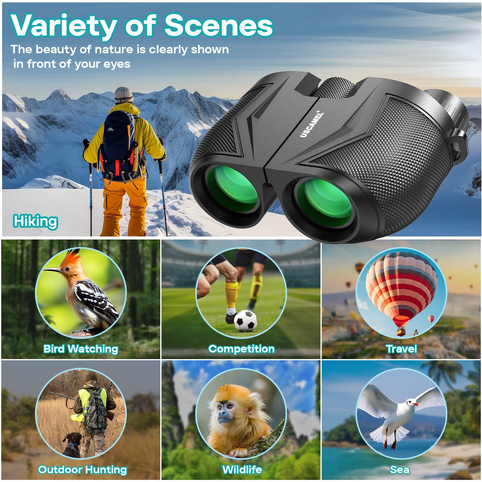 Uscamel Binoculars For Adults And Kids Compact Lightweight   Large Eyepiece Easy Focus 12X25 Small Binocular For Bird Watching,
