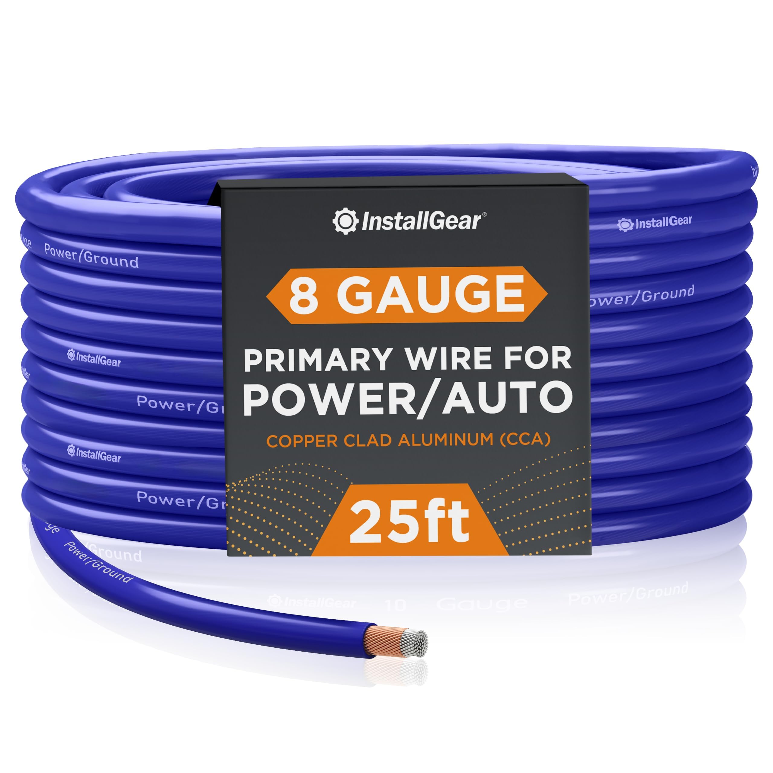 Installgear 8 Gauge Wire (25Ft) Copper Clad Aluminum Caa   Primary Automotive Wire, Car Amplifier Power & Ground Cable, Battery