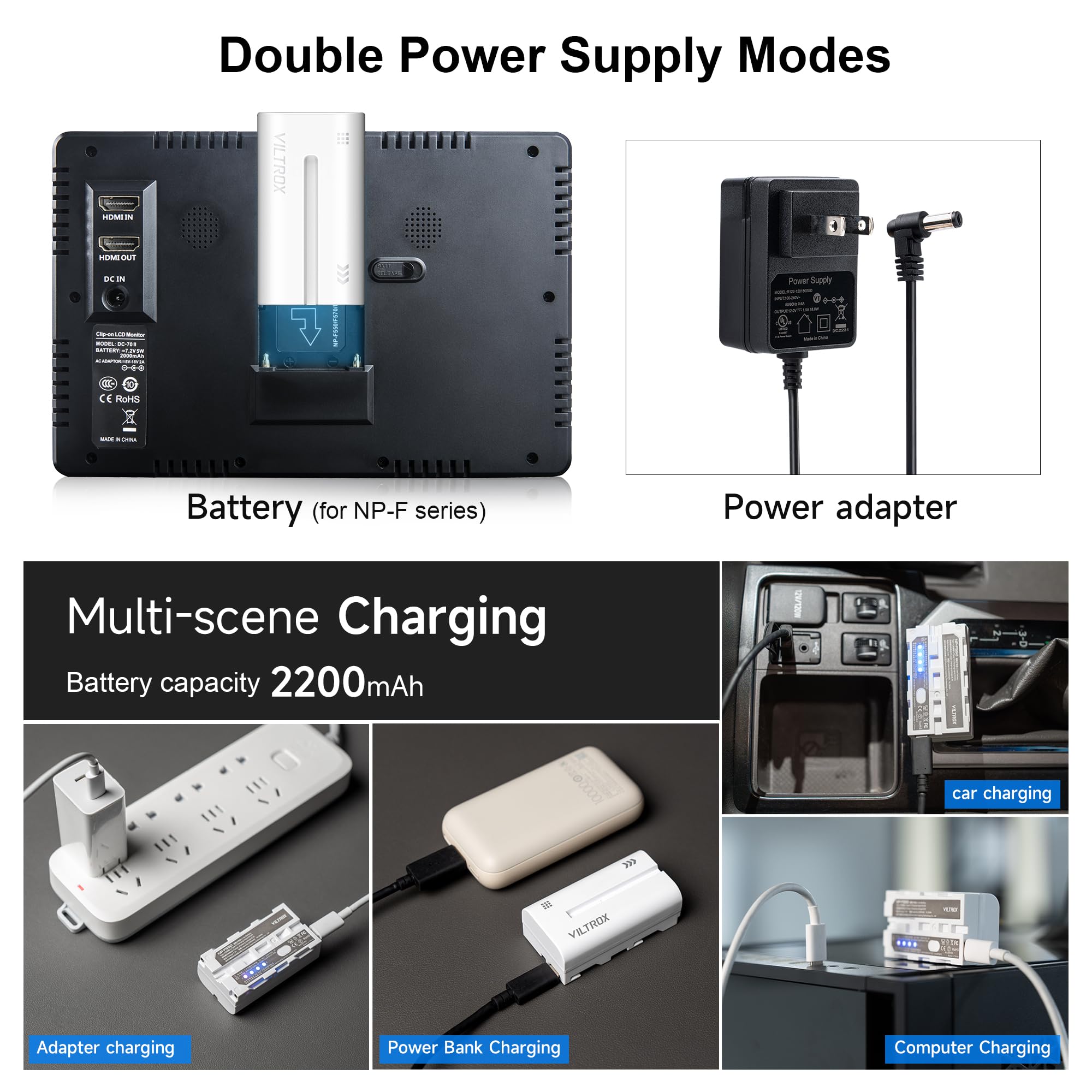 Viltrox Dc 70 Ii 7 Inch Camera Field Monitor, 4K Hdmi Av Input/Output Camera Video Monitor Kit With Sunshade Hood/Battery, Peaki