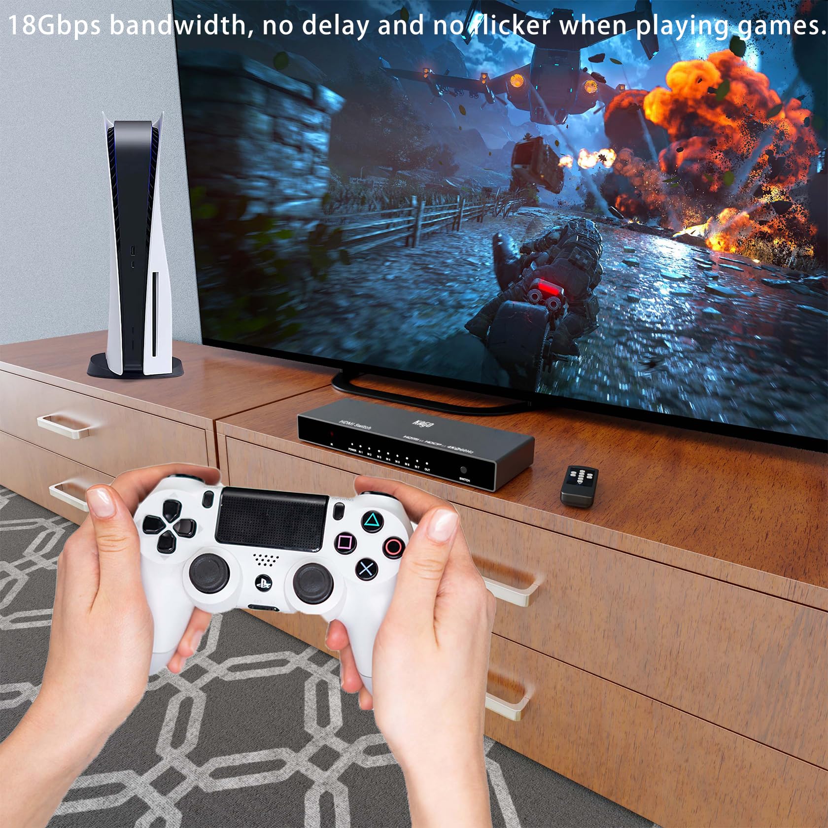 Kago Hdmi Switch 7 In 1 Out 4K@60Hz,7 Ports Hdmi Splitter With Remote,Hdmi Selector Switcher Box Hub Hdr Hdcp 3D, Aluminum Premi