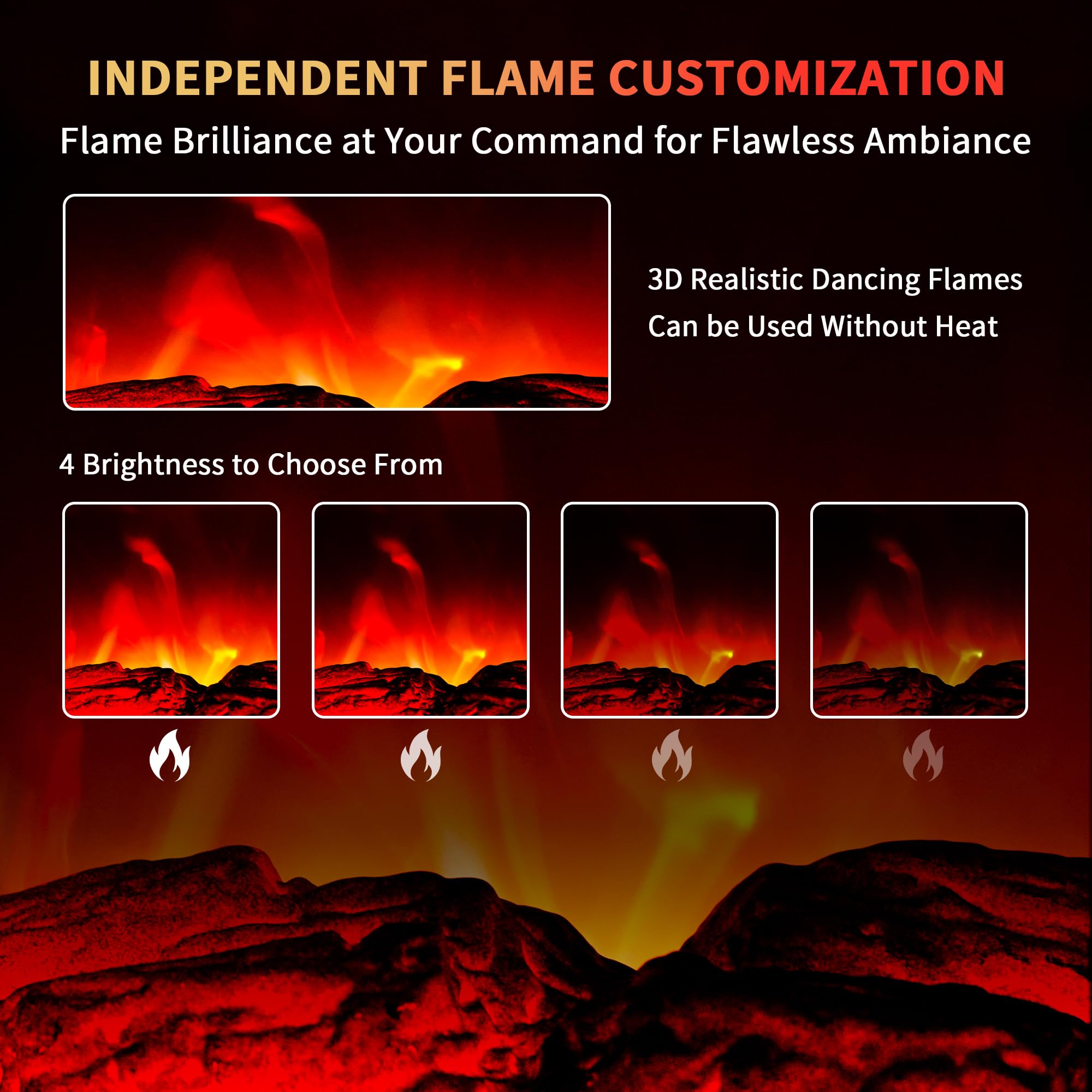 Realsmart Electric Fireplace Heater 22 In Freestanding Fireplace Stove Infrared Fireplace With 3D Flame Effect Remote Control, T