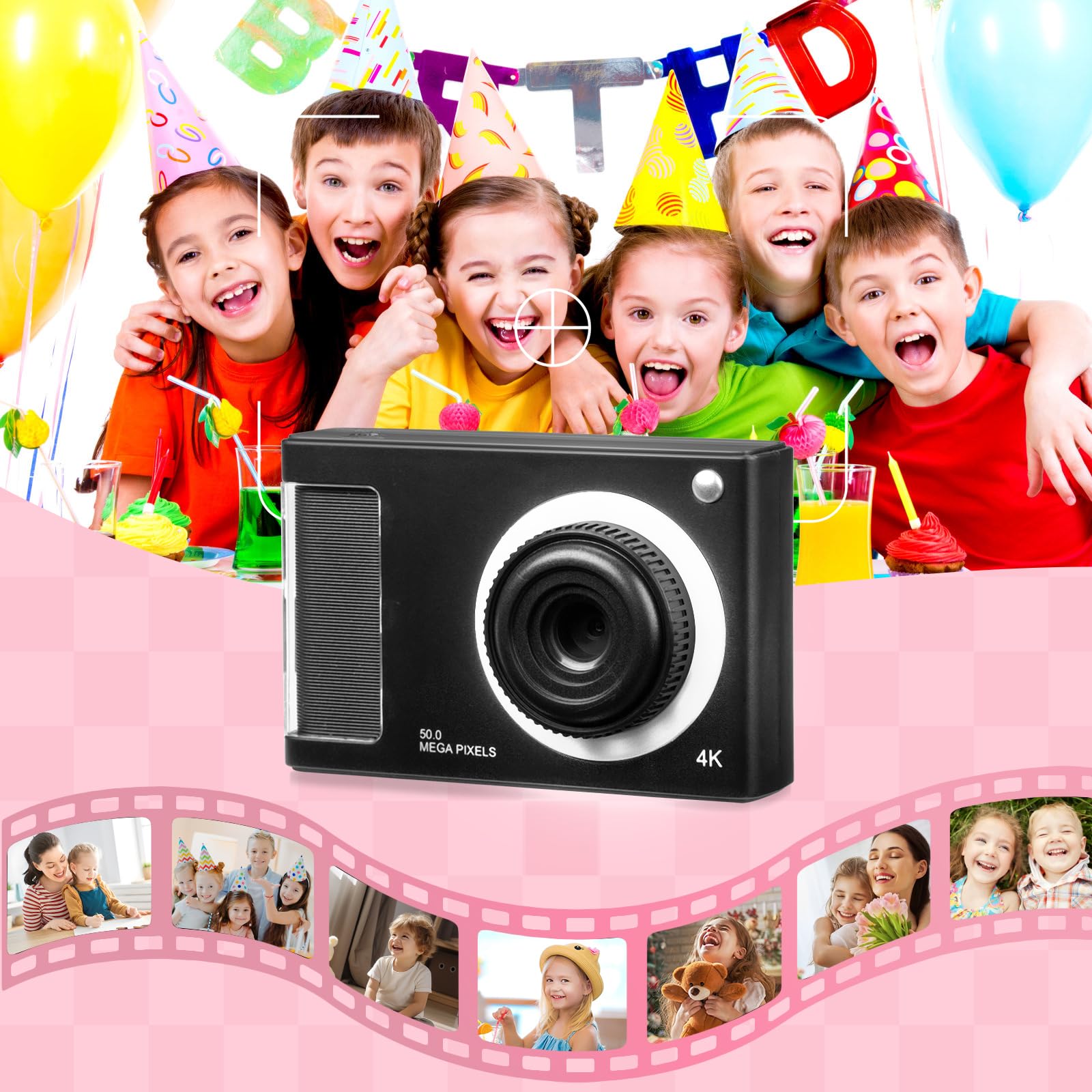 Digital Camera,Fhd 1080P Kids Camera With 32Gb Card,48Mp 8X Zoom Digital Point And Shoot Camera,Anti Shake,Front Camera,Lanyard,