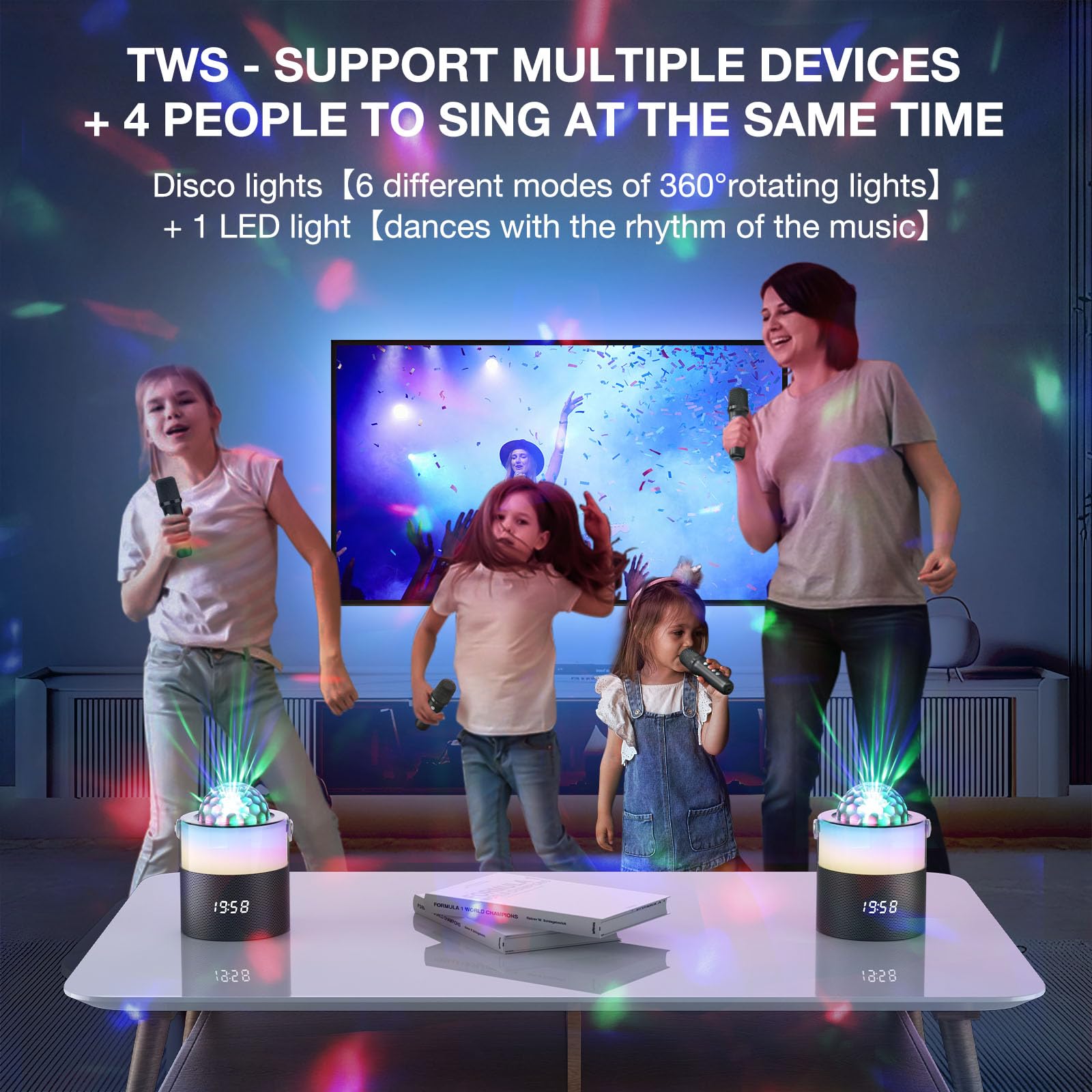 Momoho Mini Karaoke Machine For Kids Adults With 2 Wireless Mics Mini Portable Bluetooth Speaker Wireless Singing Machine, Disco
