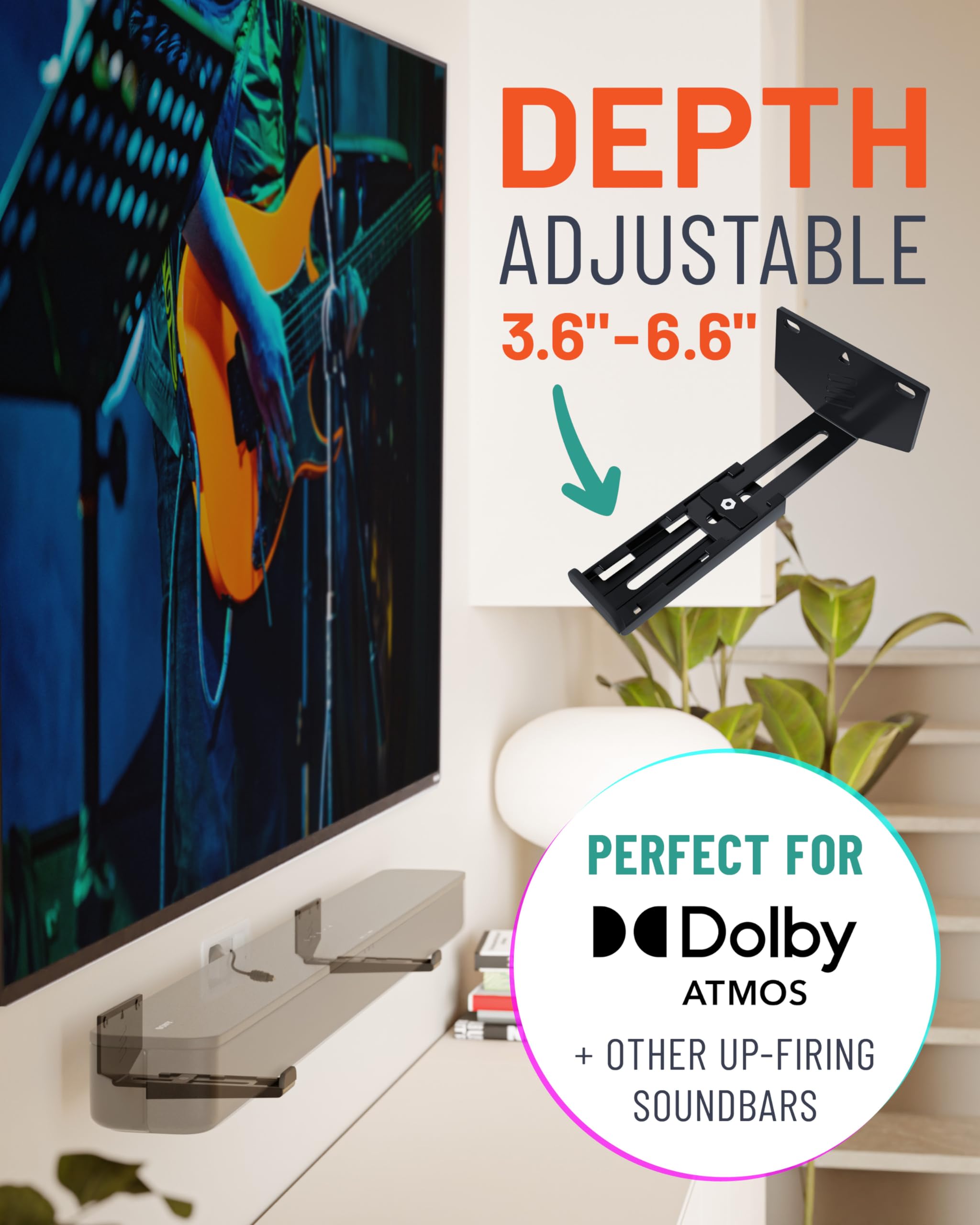 Echogear Soundbar Wall Mount Bracket - Works With All Soundbars Including Samsung, Vizio, Lg, & More - Depth Adjustable For Dolb