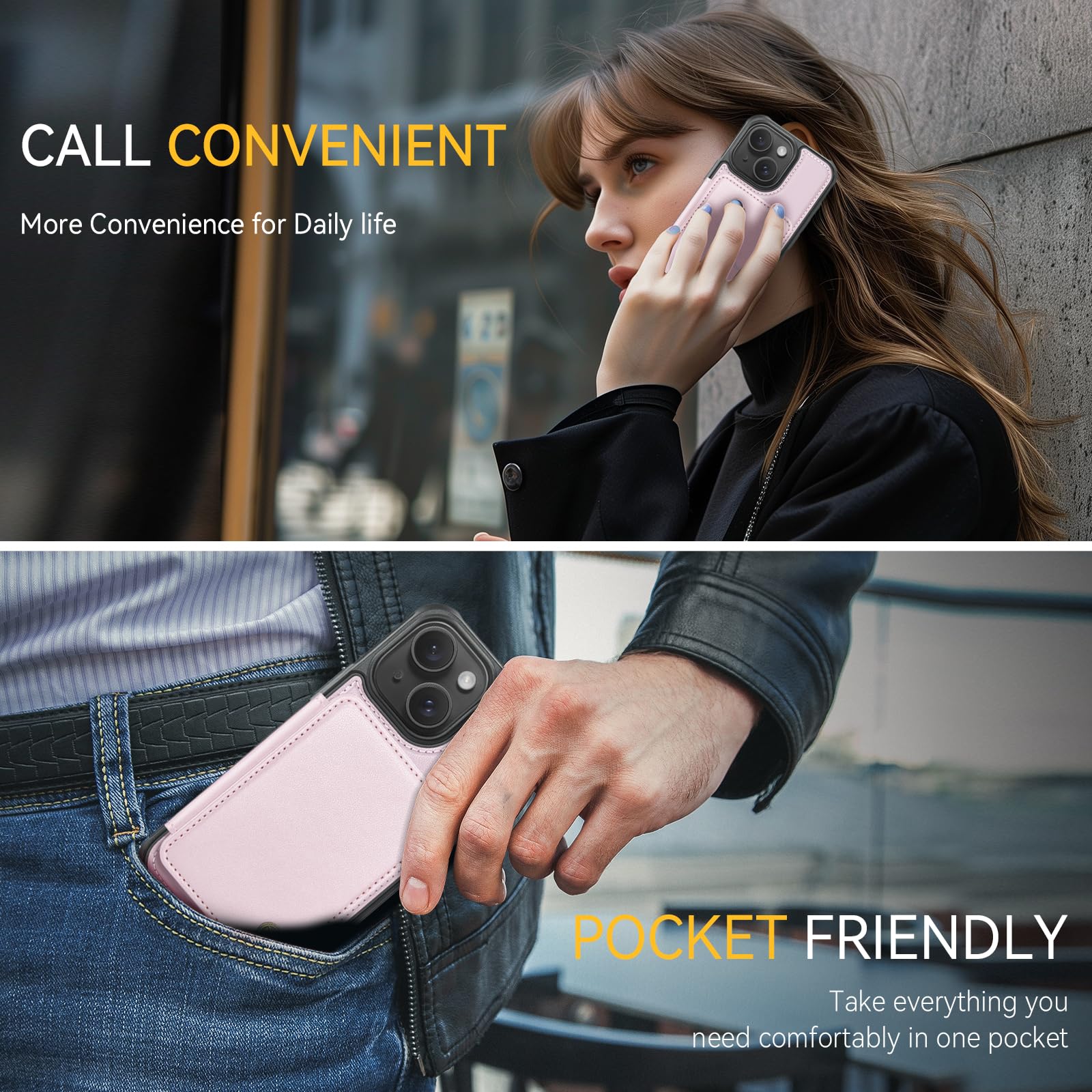 Usroom Compatible With Magsafe For Iphone 15 Wallet Case Magnetic Card Holder, Rfid Blocking 2 In 1 Detachable Kickstand Shockpr