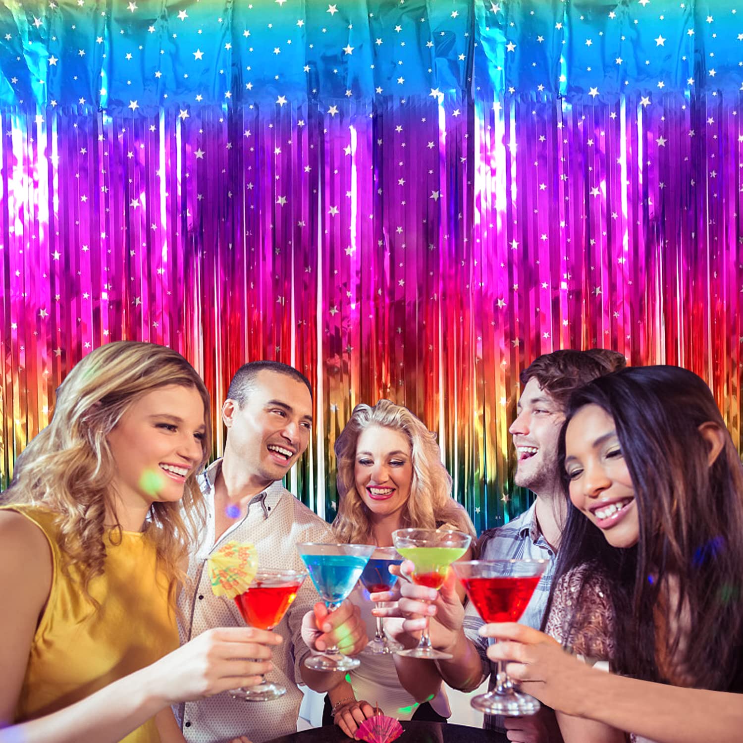 Sparkly Rainbow Gradient Tinsel Foil Fringe Curtain Metallic Streamers For Birthday Party Decorations Wedding Graduation Baby Sh