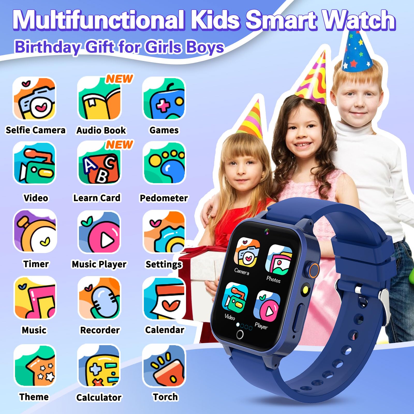 Vakzovy Smart Watch For Kids With 26 Puzzle Games Hd Camera Mp3 Player Audiobook Video Pedometer Habit Tracking Learn Card Flash