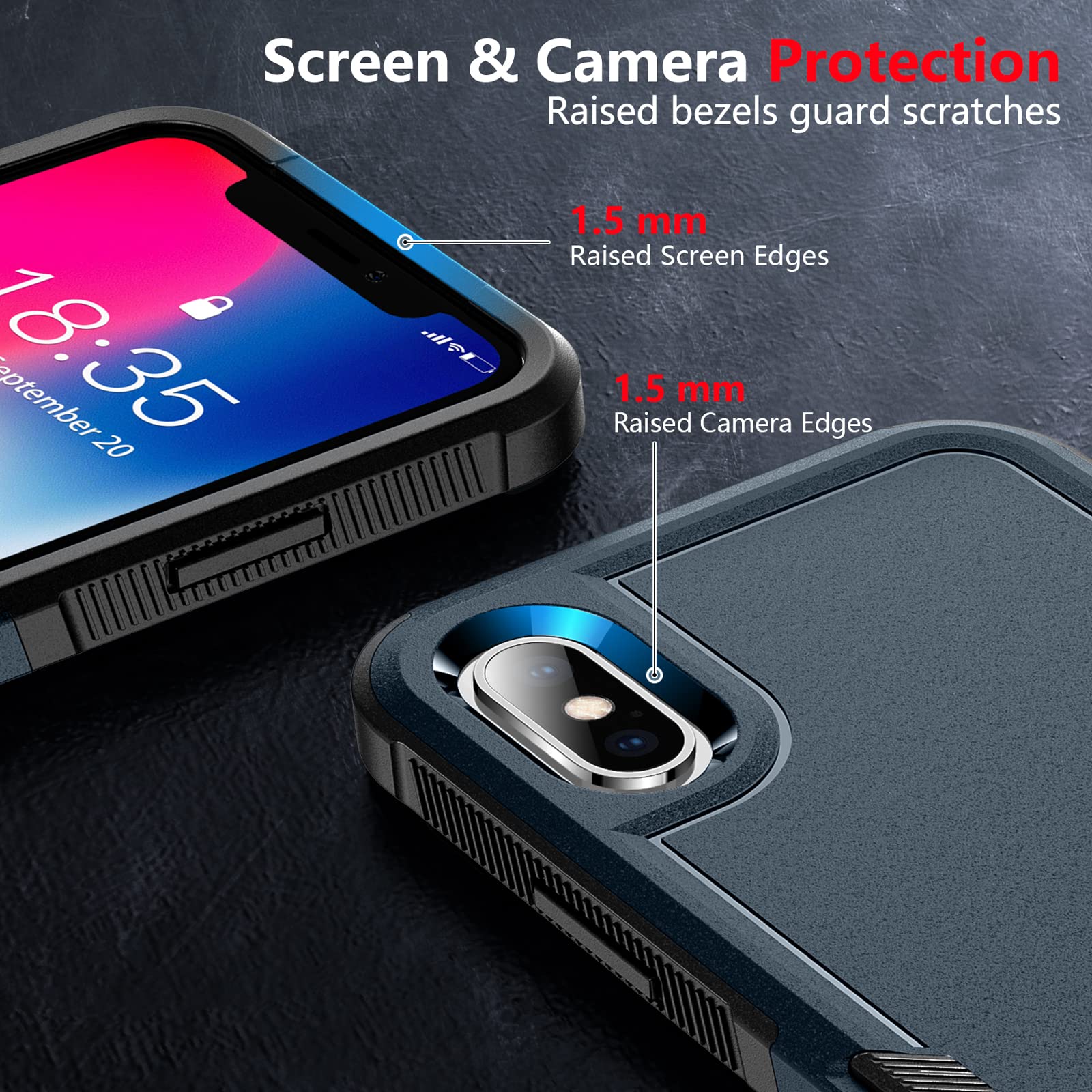 Spidercase For Iphone X/Xs Case,[Dual Layer][10 Ft Military Grade Drop Protection] [Non Slip] [2 Pcs Tempered Glass Screen Prote