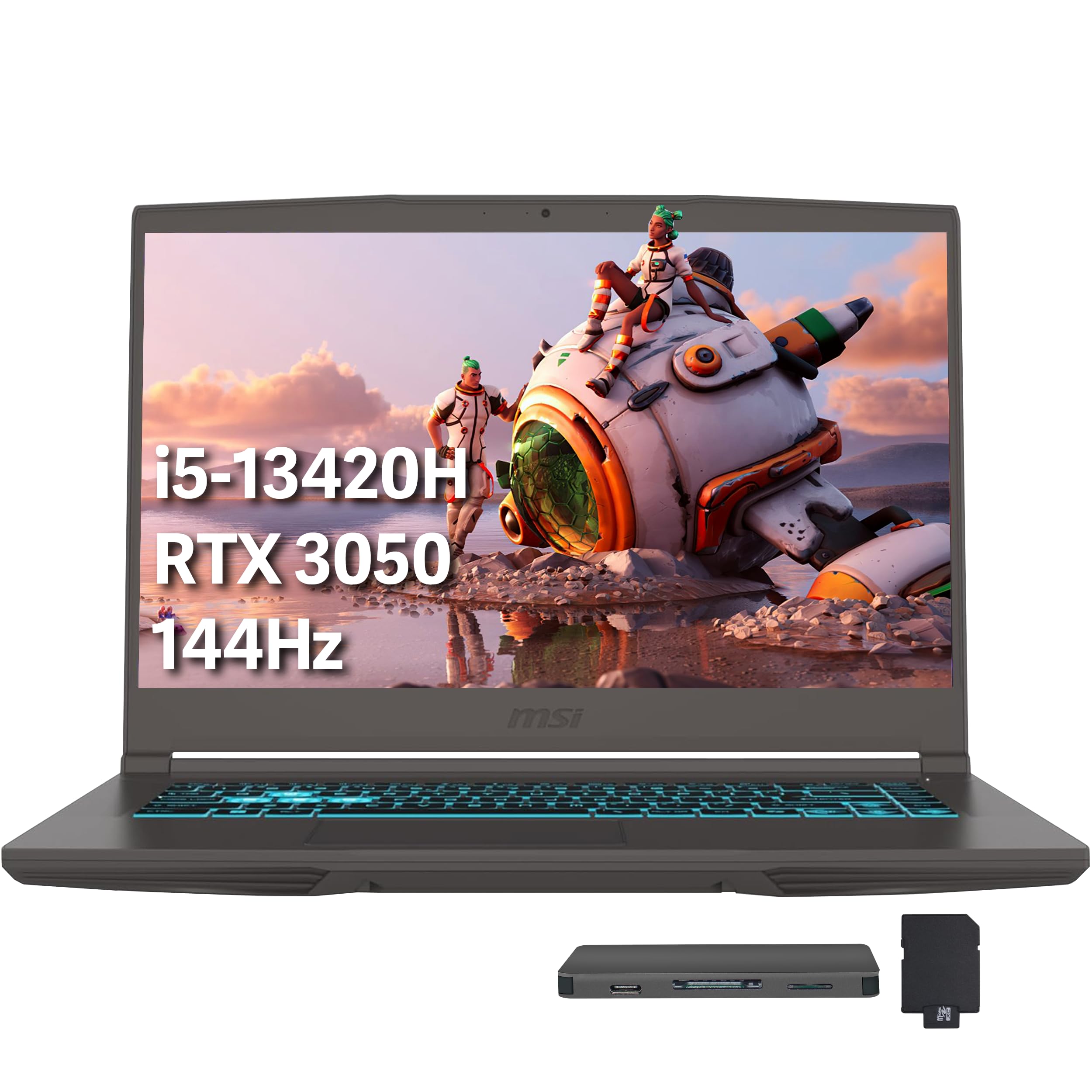 msi Thin 15.6 144Hz FHD IPS Display Gaming Laptop, Intel Core i5-13420H, 16GB RAM, 512GB SSD, NVIDIA GeForce RTX 3050, Backlit K