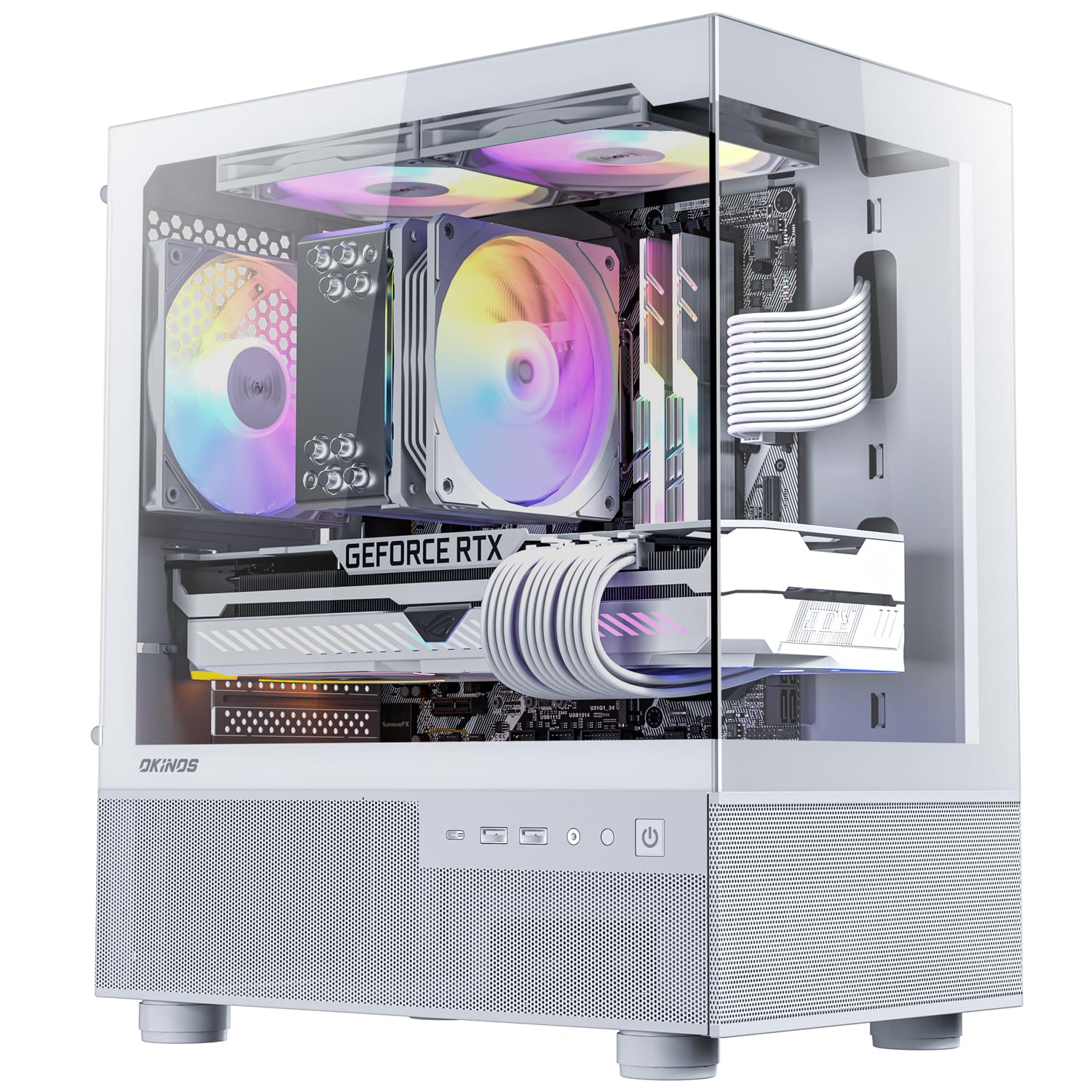 Okinos Aqua 3, Micro Atx Case, Matx Pc Case With 3 X 120Mm 3 Pin Argb Fan Pre Installed, Panoramic View Tempered Glass Front & S