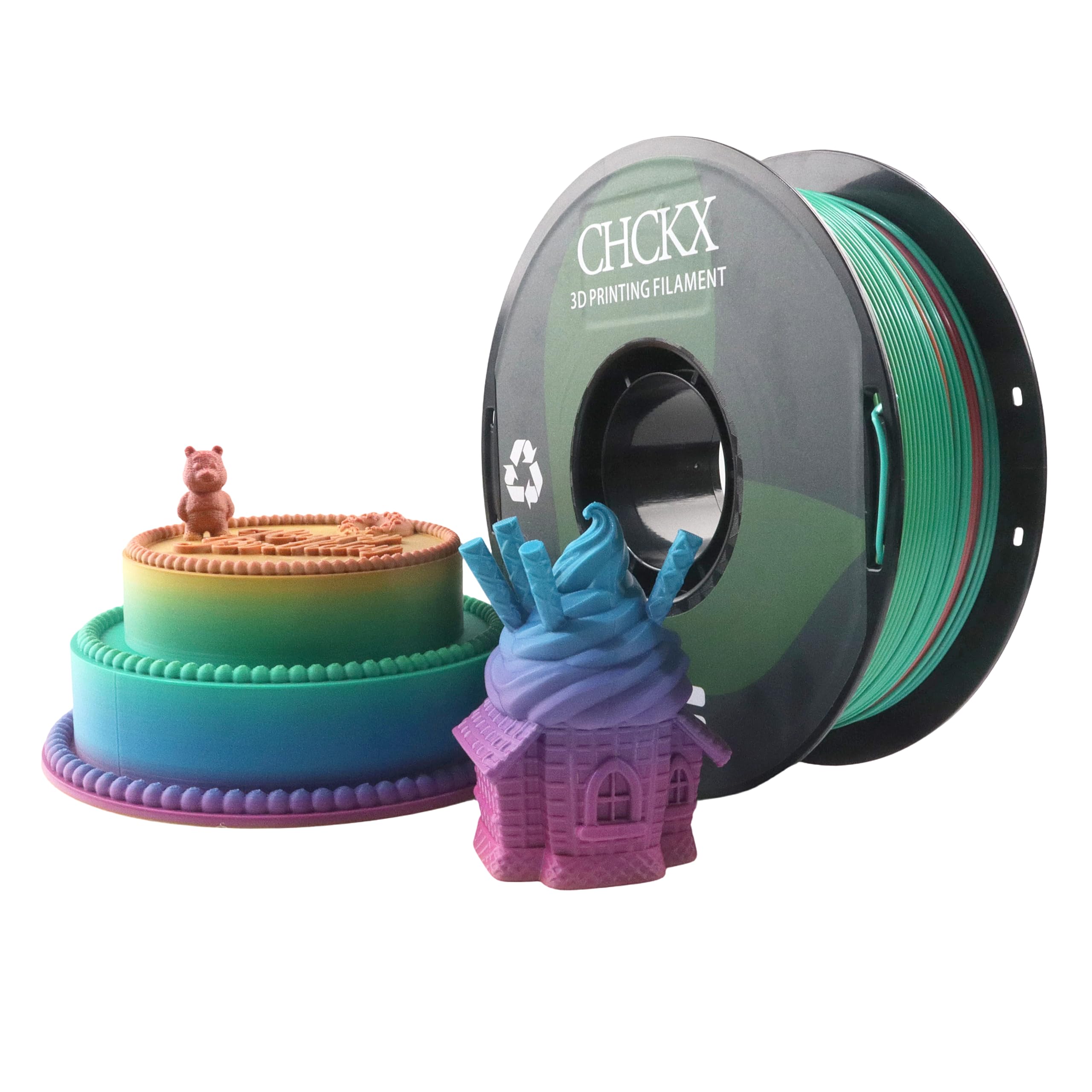 CHCKX Matte Rainbow PLA 3D Printer Filament, 1KG Spool(2.2lbs) 1.75mm PLA Gradient Filament for Most FDM 3D Printers, Candy 1 Gr