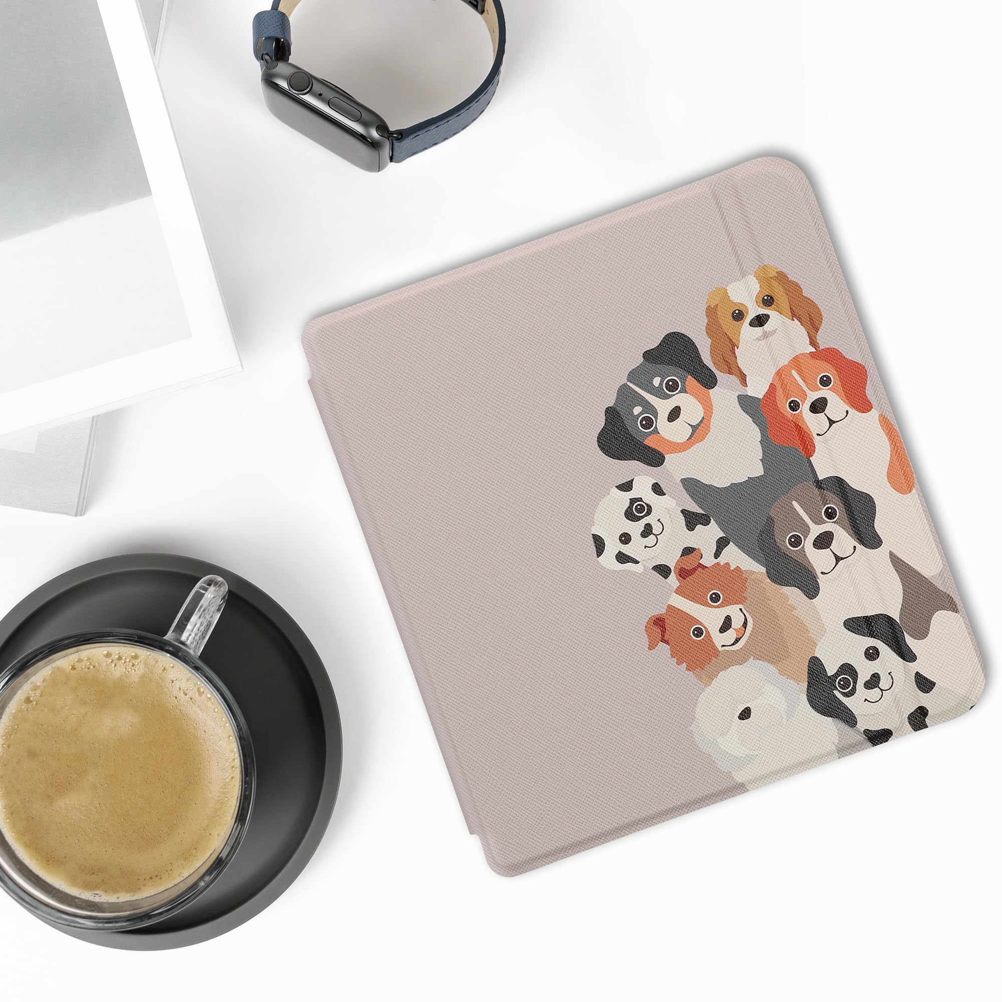 Kwmobile Case Compatible With Kobo Libra 2 Case   Ereader Cover   Funny Dogs Brown/White/Taupe