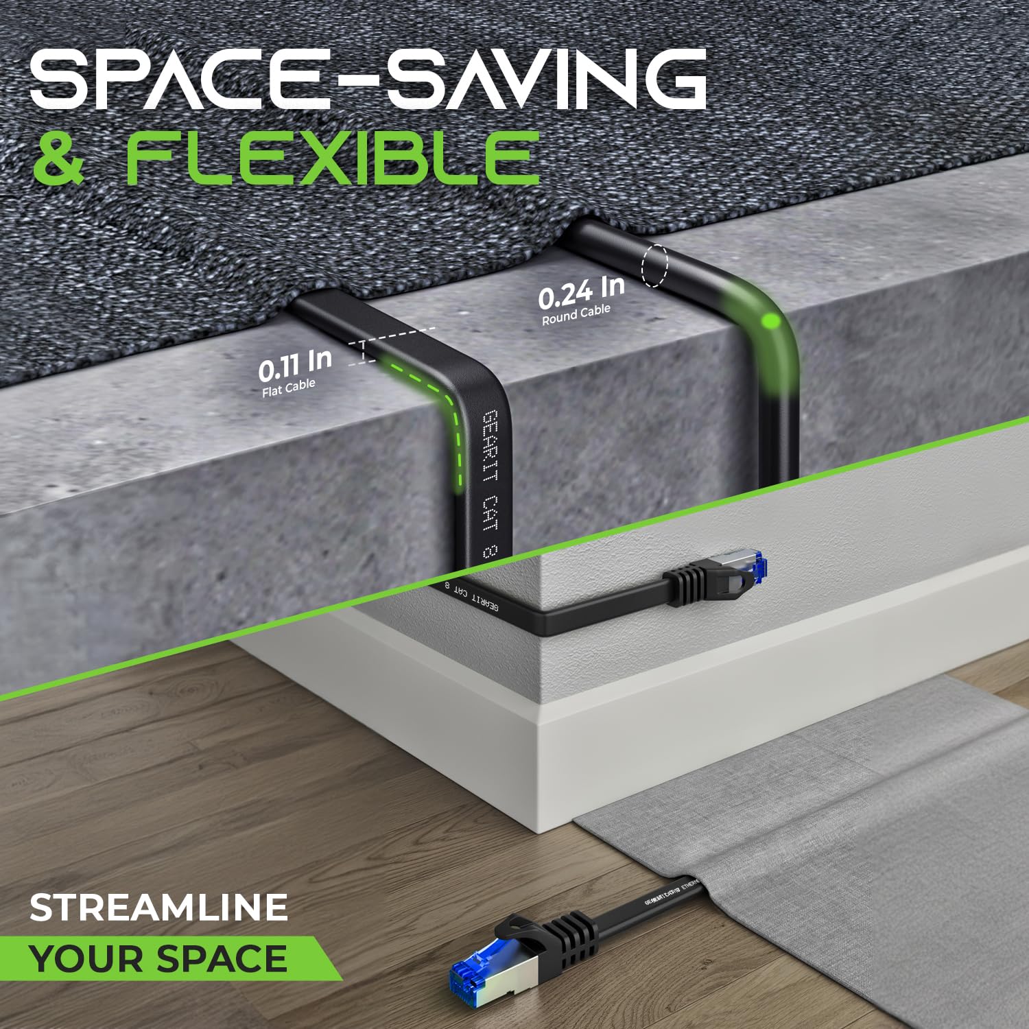 Gearit Cat 8 Outdoor Flat Ethernet Cable (6Ft, Black) Direct Burial Rated Lldpe Jacket   Indoor Cat8 Shielded Ftp 2000Mhz 40Gbps