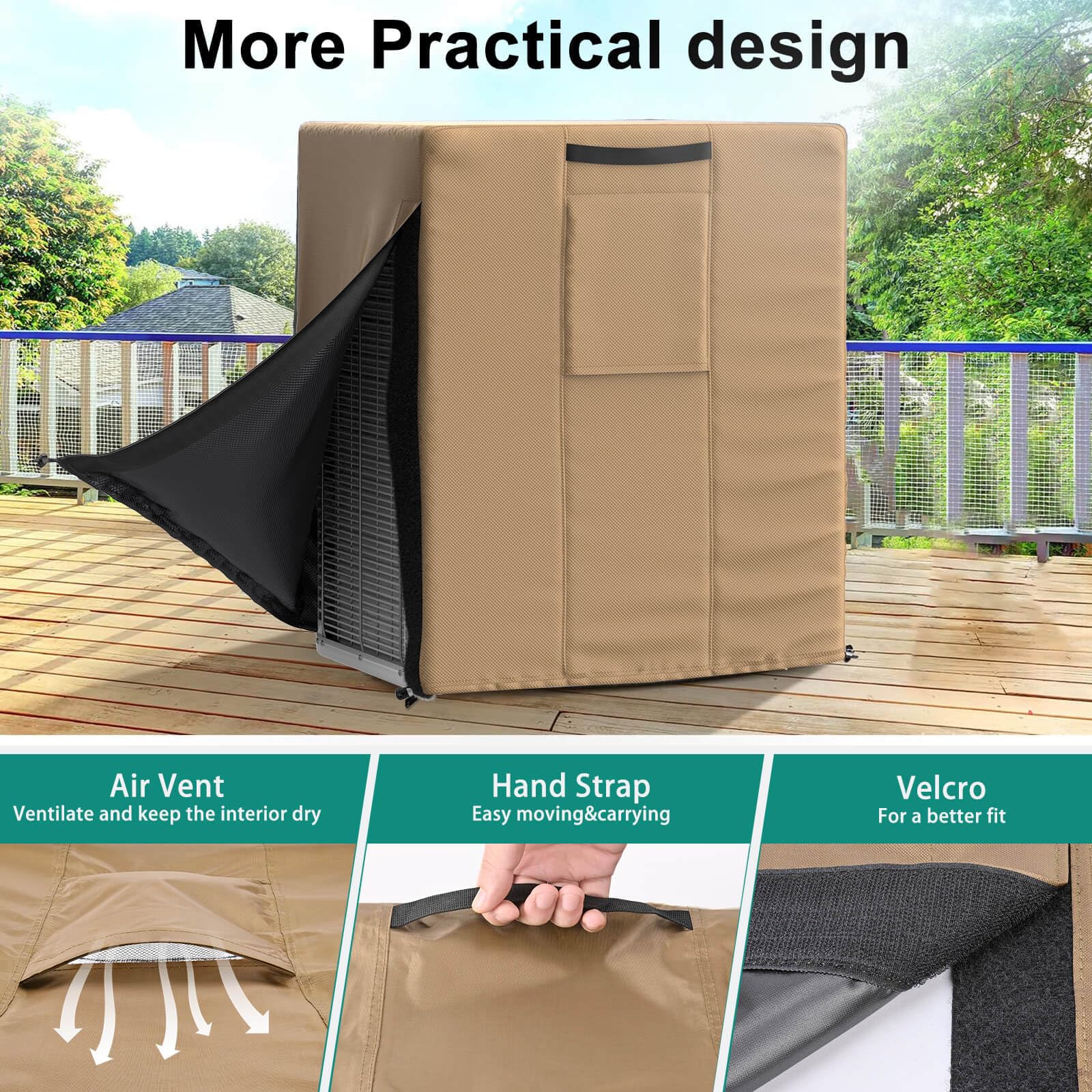 Brosyda Central Large Air Conditioner Cover For Outside Units, Waterproof & Windproof Outdoor Ac Units Cover Brown (26''X26''X32