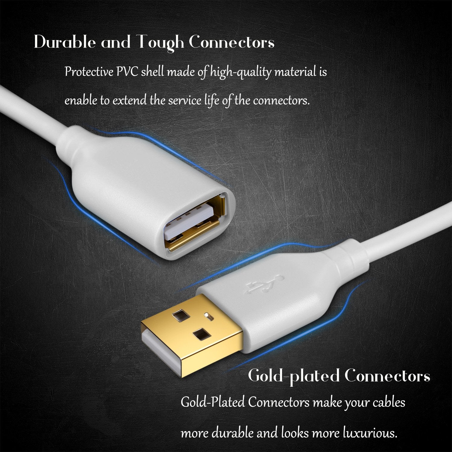 Costyle White Usb Extension Cable, 2 Pack Usb 2.0 10Ft/3M Type A Male To A Female Extension Cord White Usb Extender Cable With Gold Plated Connectors