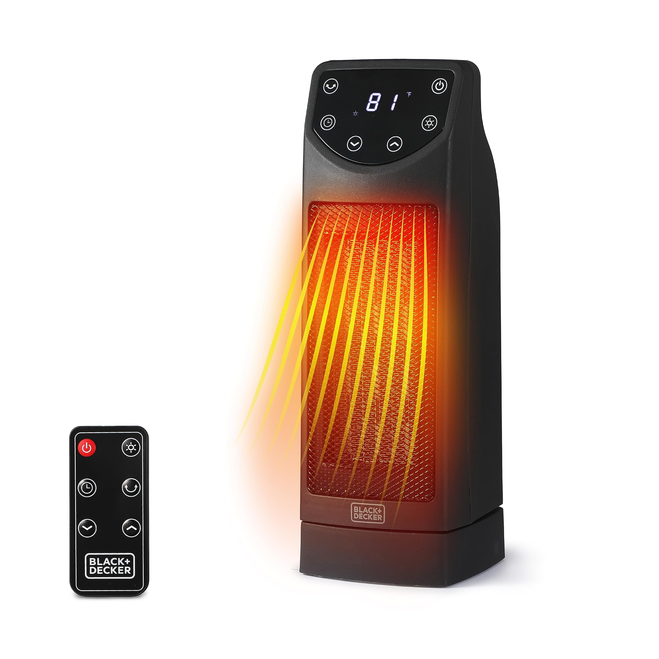 Black+Decker Oscillating Space Heater, Portable Heater With Remote Control, Ceramic Small Space Heater With Two Heat Settings & Led Display, Small Heater 1500W