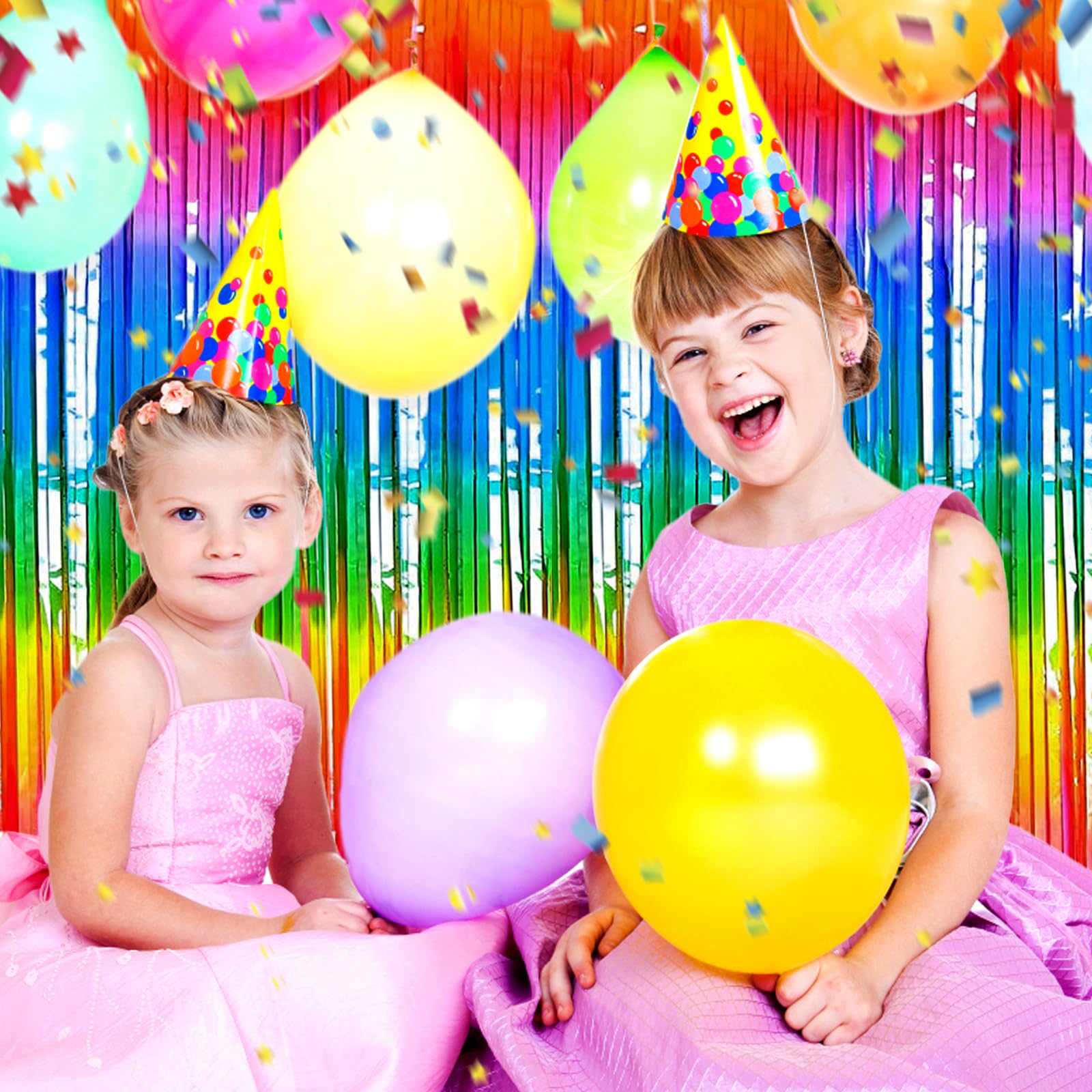 3 Pack Dark Rainbow Foil Fringe Curtain Backdrop, 3.28Ft X 8.2Ft Metallic Tinsel Foil Fringe Streamer Curtains For Photo Booth,