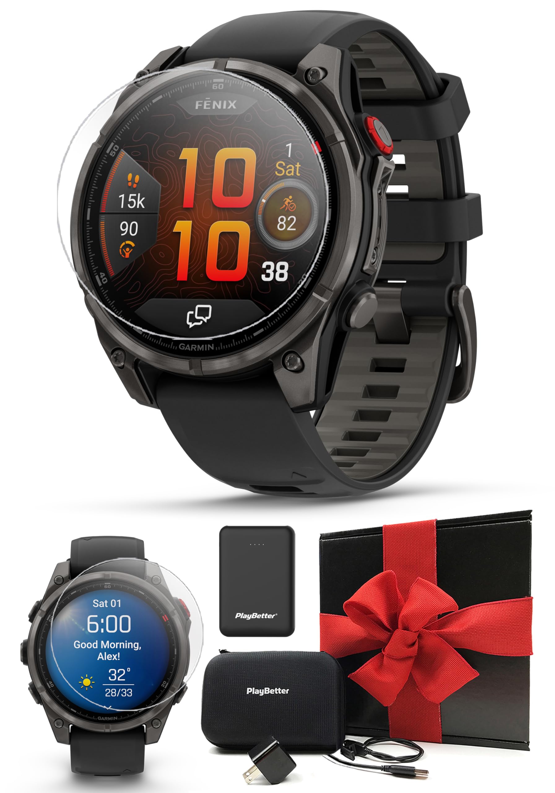 Garmin Fenix 8 Solar Sapphire (47mm, Titanium/Amp Yellow) Multisport GPS Smartwatch Gift Box Bundle - 1.4 Touchscreen, Built-in 