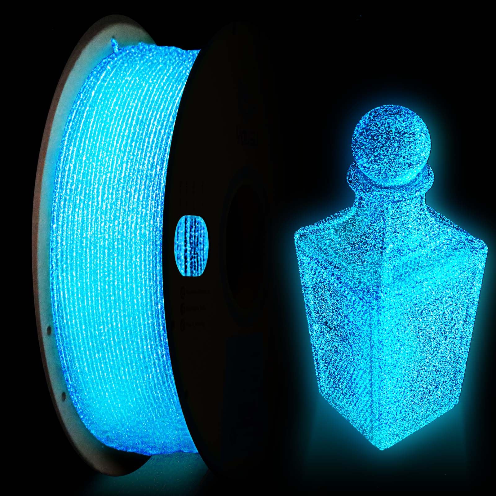 YOUSU 3D Printer Filament, Glow in The Dark PLA Filament 1.75mm, Black Filament with Glow in The Dark Blue Starry Sky 1kg(2.2lbs
