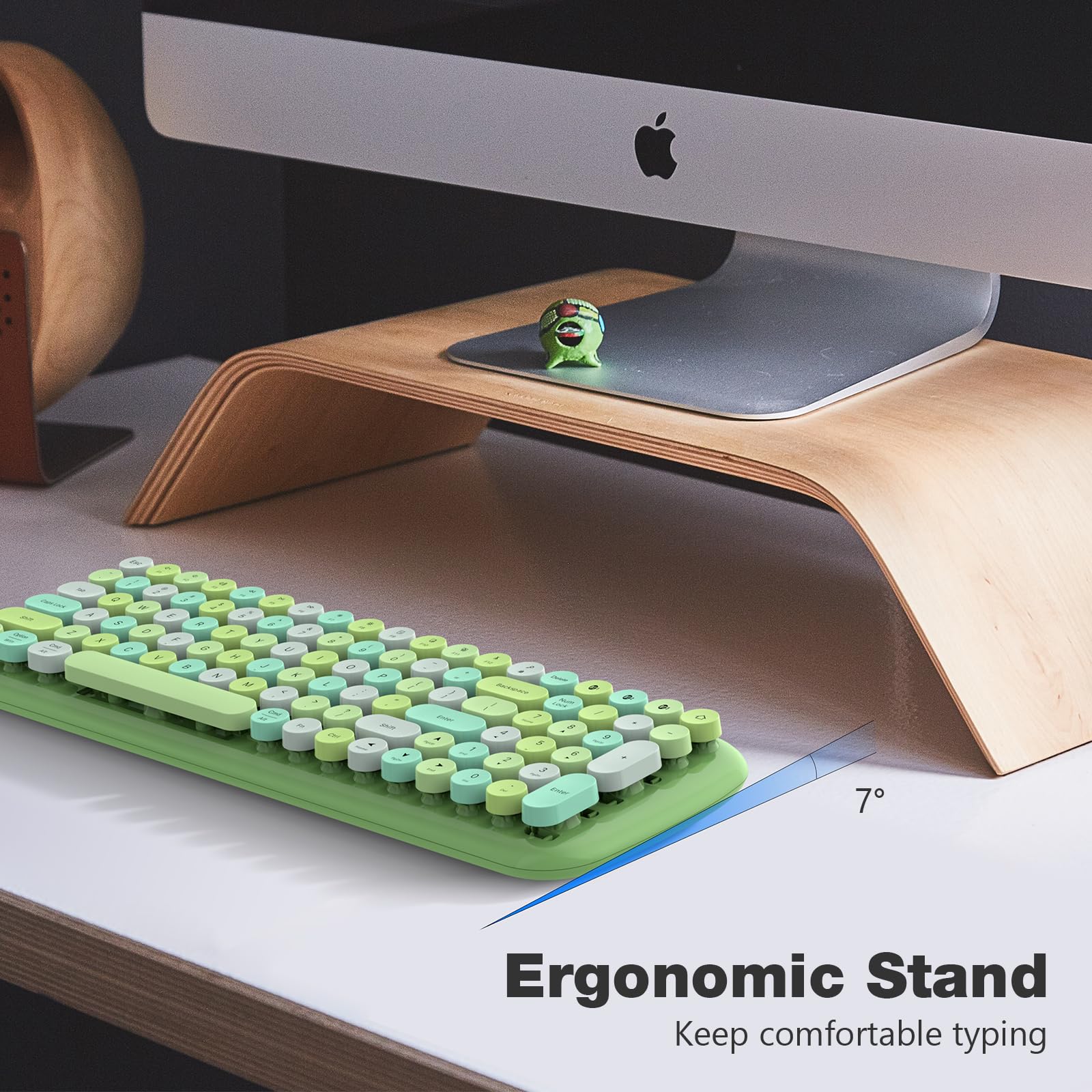 Knowsqt Bluetooth Keyboard   Green Colorful Multi Device Wireless Typewriter Keyboards   Round Keycaps 100 Keys Cute Keyboard Fo