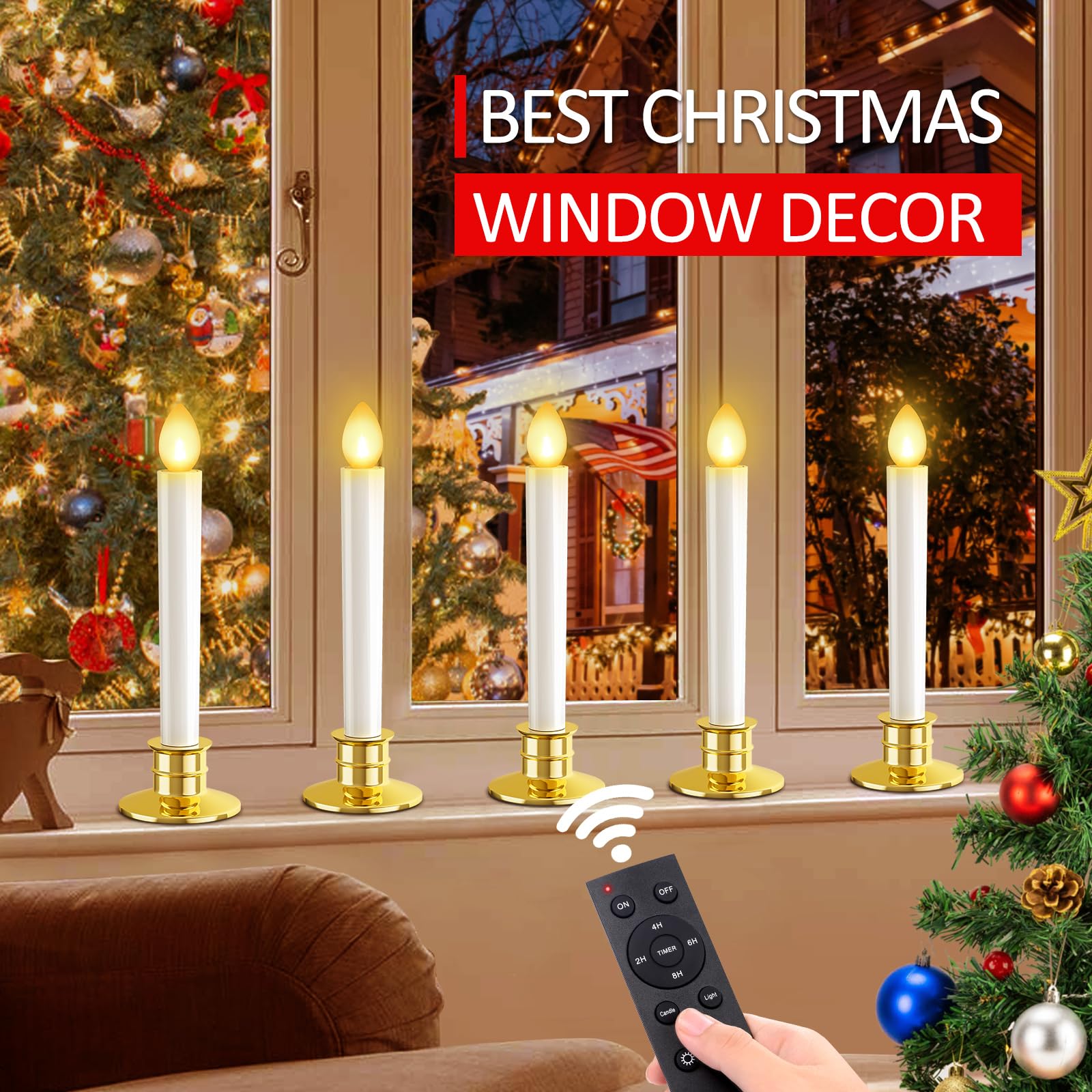 10 Pack Christmas Window Candles Lights Flameless Candles Battery Operated Candles With Remote Control Timer Gold Holders Led Ca