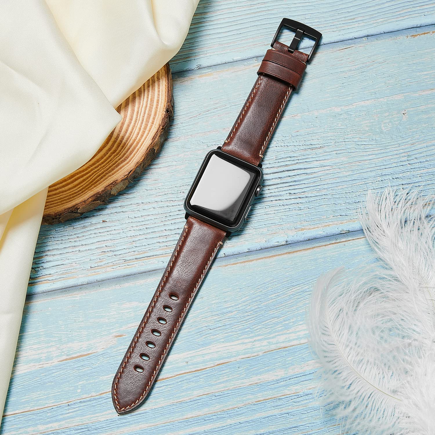 Avohome Genuine Leather Watch Strap Compatible With Apple Watch 38/40/41Mm, Crazy Horse Leather Band Replacement For Iwatch Seri