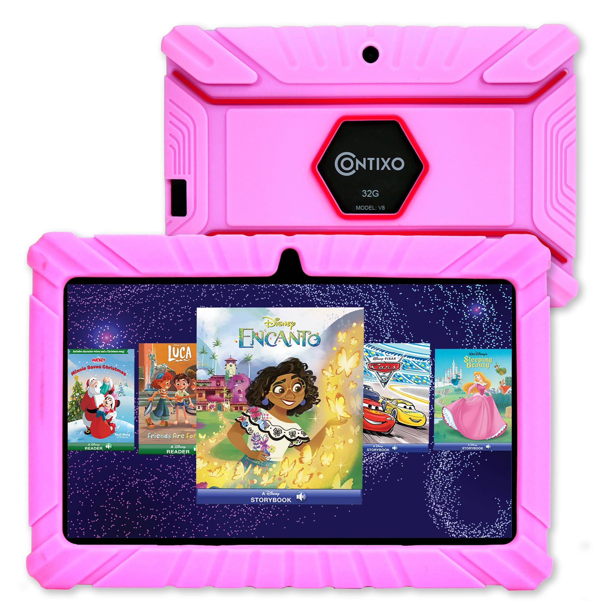 Contixo 7'' Android Kids Tablet 32Gb, Includes 50+ Disney Storybooks & Stickers (Value $200), Kid Proof Case, (2024 Model)   Pin