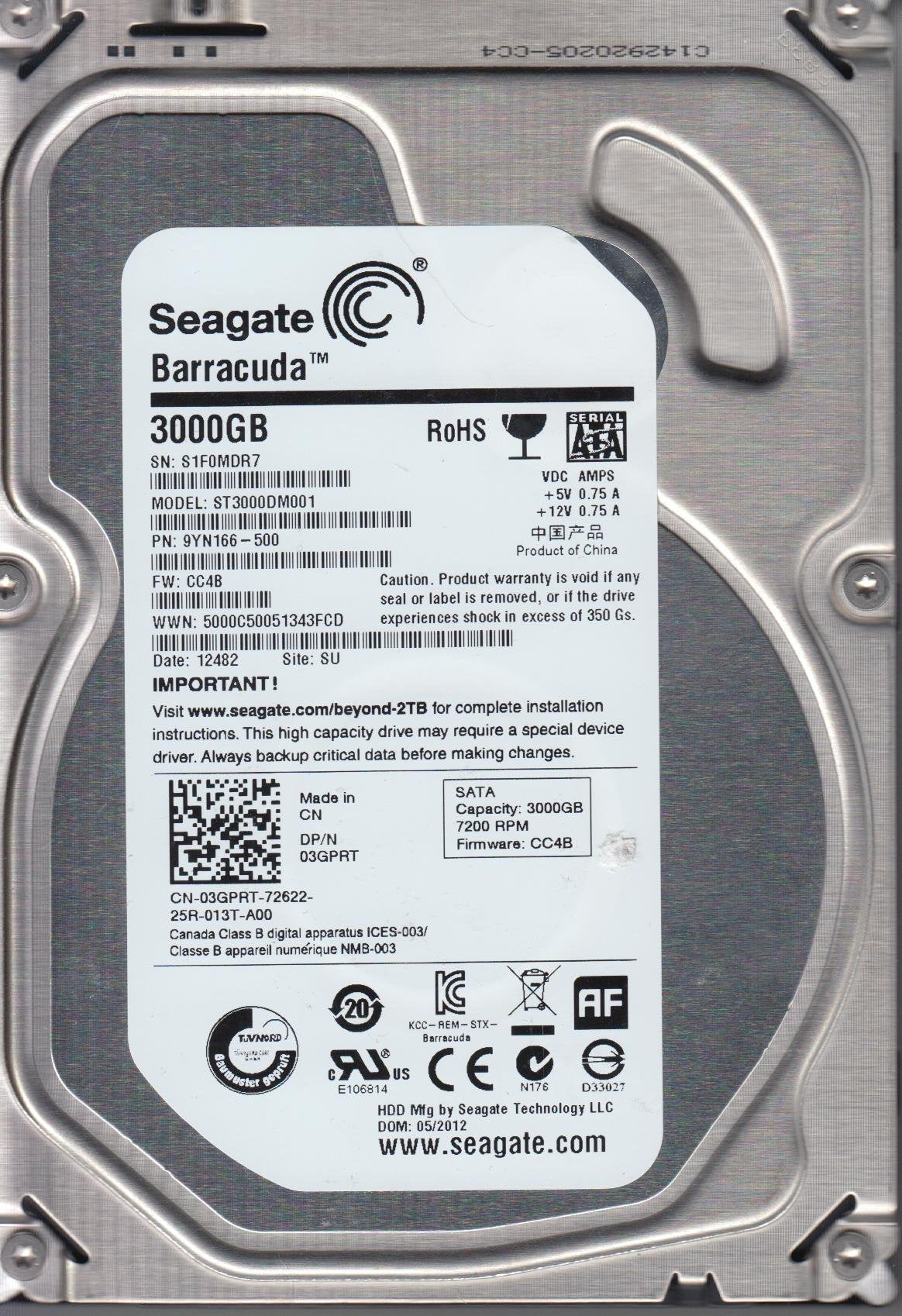 Seagate Barracuda 3TB 7200rpm SATA III Internal Hard Drive (ST3000DM001)