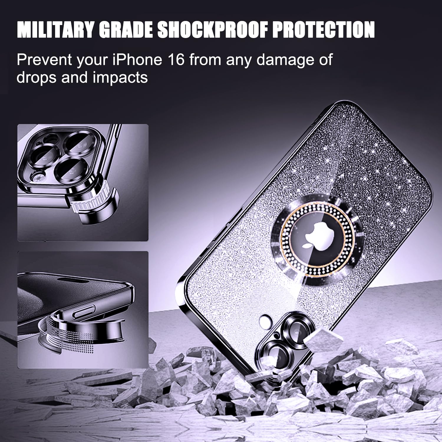 Misscase For Iphone 16 Magnetic Glitter Case Compatible With Magsafe,Full Protection Slim Shockproof Anti Scratch Case With Came