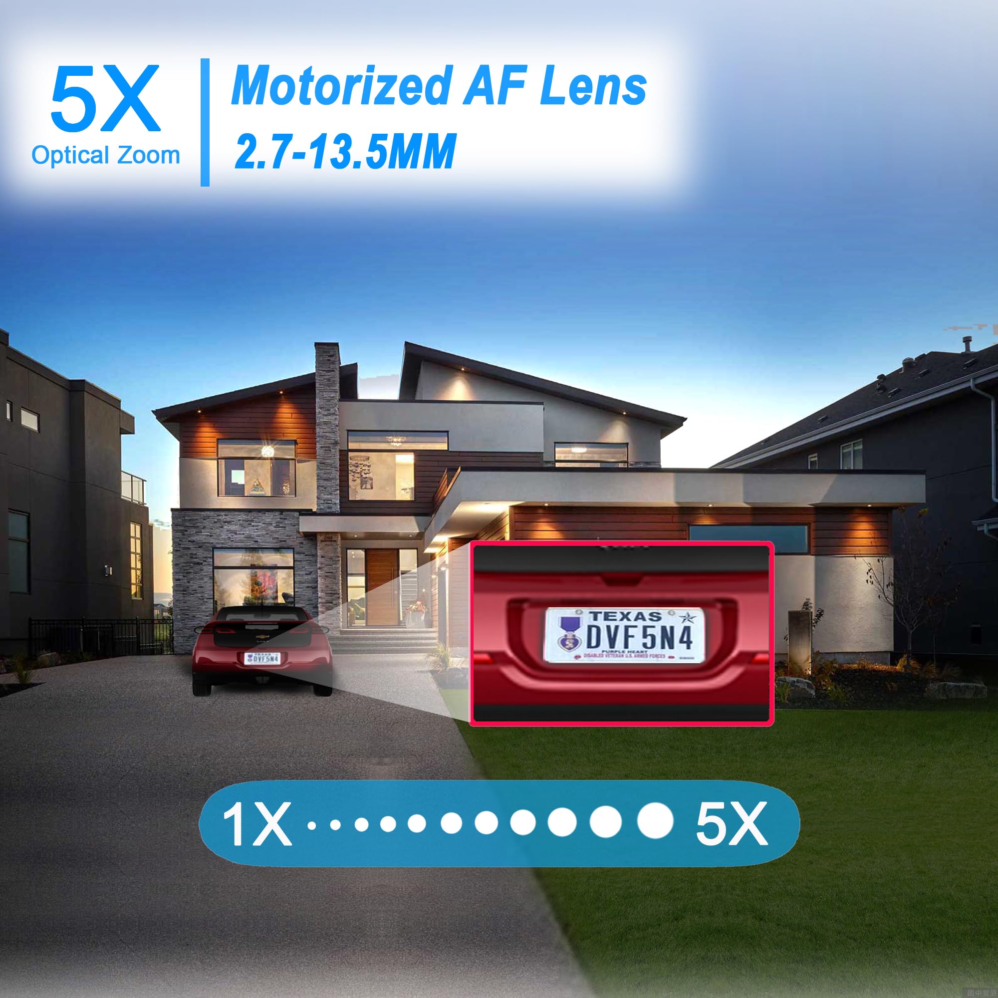 4K 8Mp Mini Ptz Dome Poe Ip Camera Outdoor Pan 350 Tilt 90 5X Optical Zoom, 130Ft Full Color Night Vision, H.265, Ip67, Built In