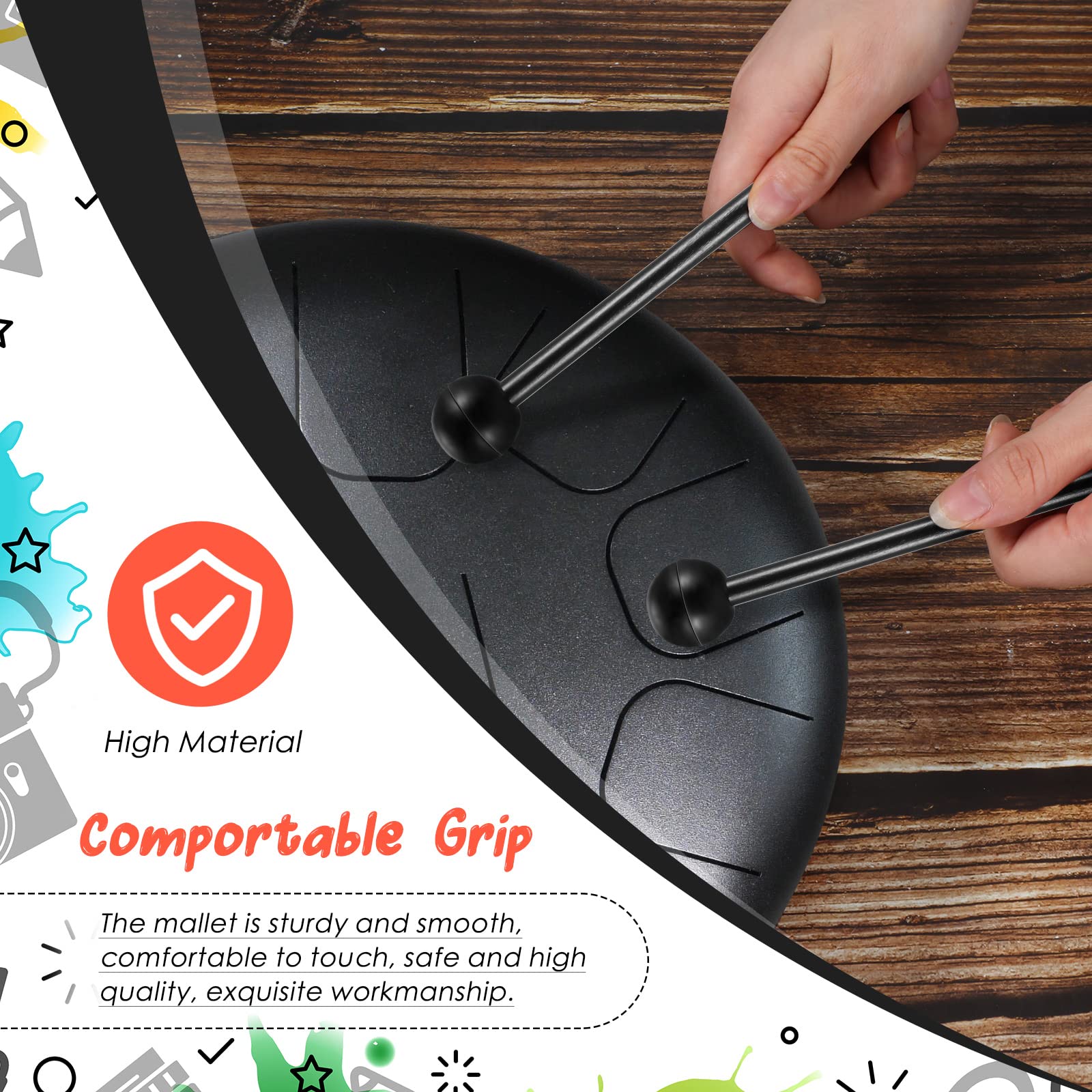 12 Pcs Glockenspiel Mallets Drum Mallets Percussion Xylophone Mallets 8.5 Inch Wood Mallets Percussion Sticks Rubber Head With S