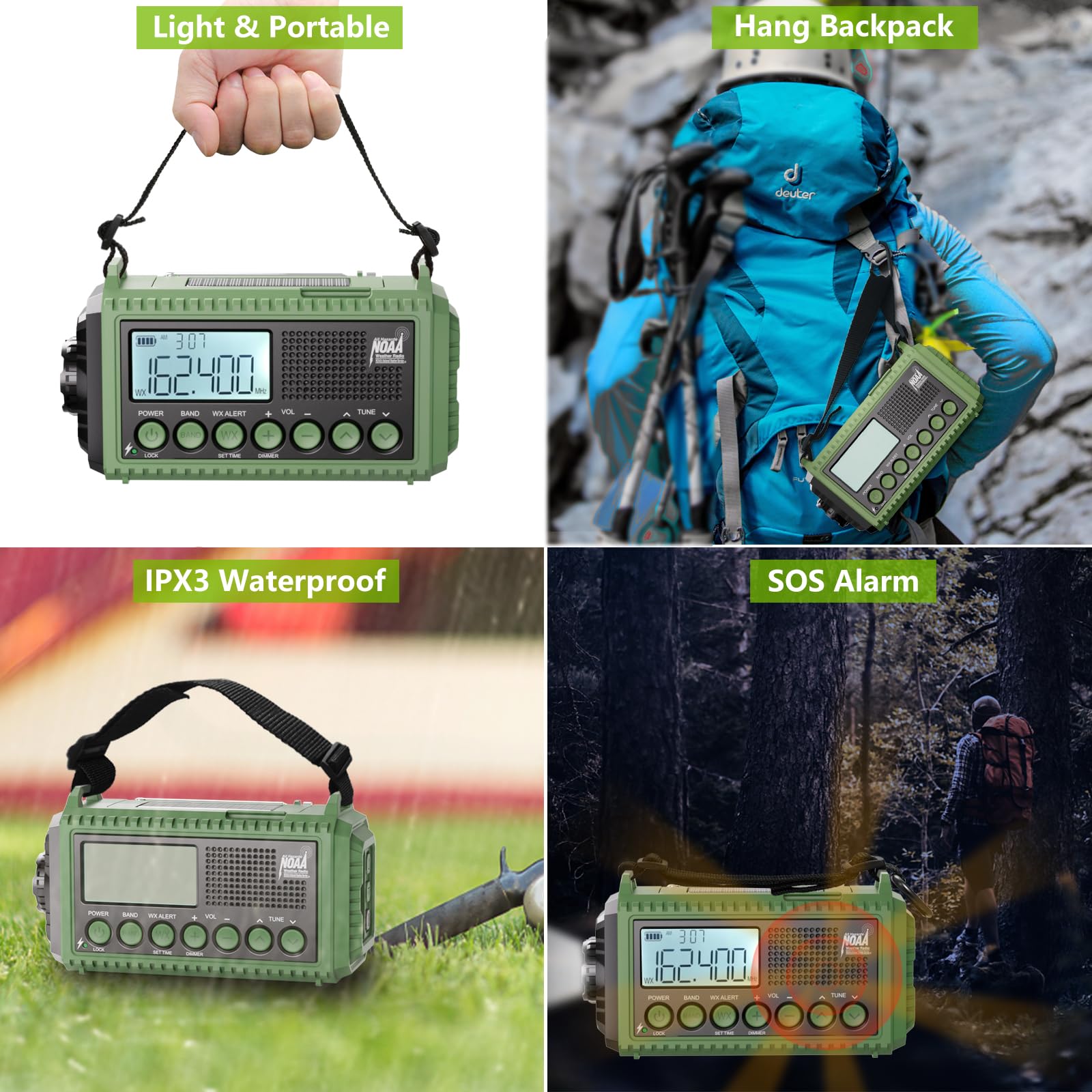 Emergency Radio Raynic Upgraded 12000 Weather Radio Solar Hand Crank Am/Fm/Sw/Noaa Weather Alert Radio With Cellphone Charger, H