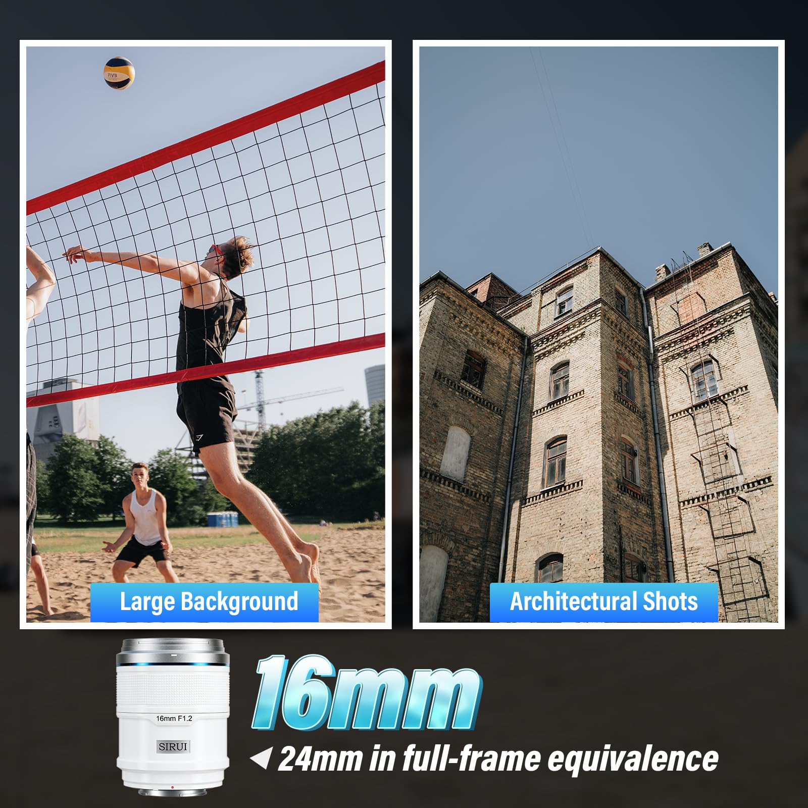 Sirui Sniper 16Mm Autofocus Lens, F1.2 Wide Angle Aps C Camera Lens For A5, A6, Fx30, Zv E10 (E Mount, White)