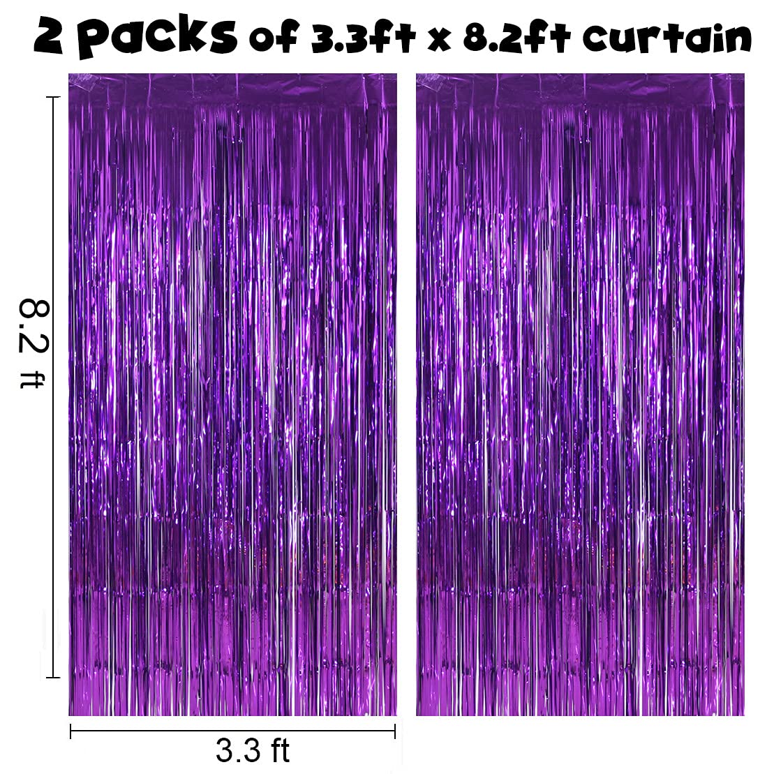 Purple Backdrop Curtains For Party Decorations   6.5X8.2 Ft, Pack Of 2 | Lilf Non Marking Tape Foil Fringe Curtain Streamers Tin