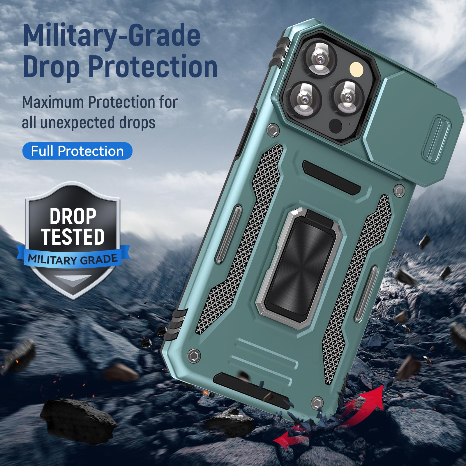 Sefing Phone Case For Iphone 15 Pro Max Case Iphone 15 Pro Max Phone Case With Slide Camera Cover, With Finger Ring Holder Stand