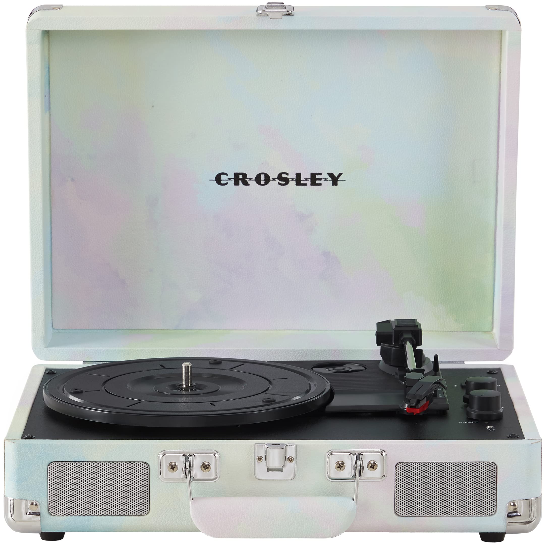 Crosley CR8005F-GW Cruiser Plus Vintage 3-Speed Bluetooth in/Out Suitcase Vinyl Record Player Turntable, Green Watercolor
