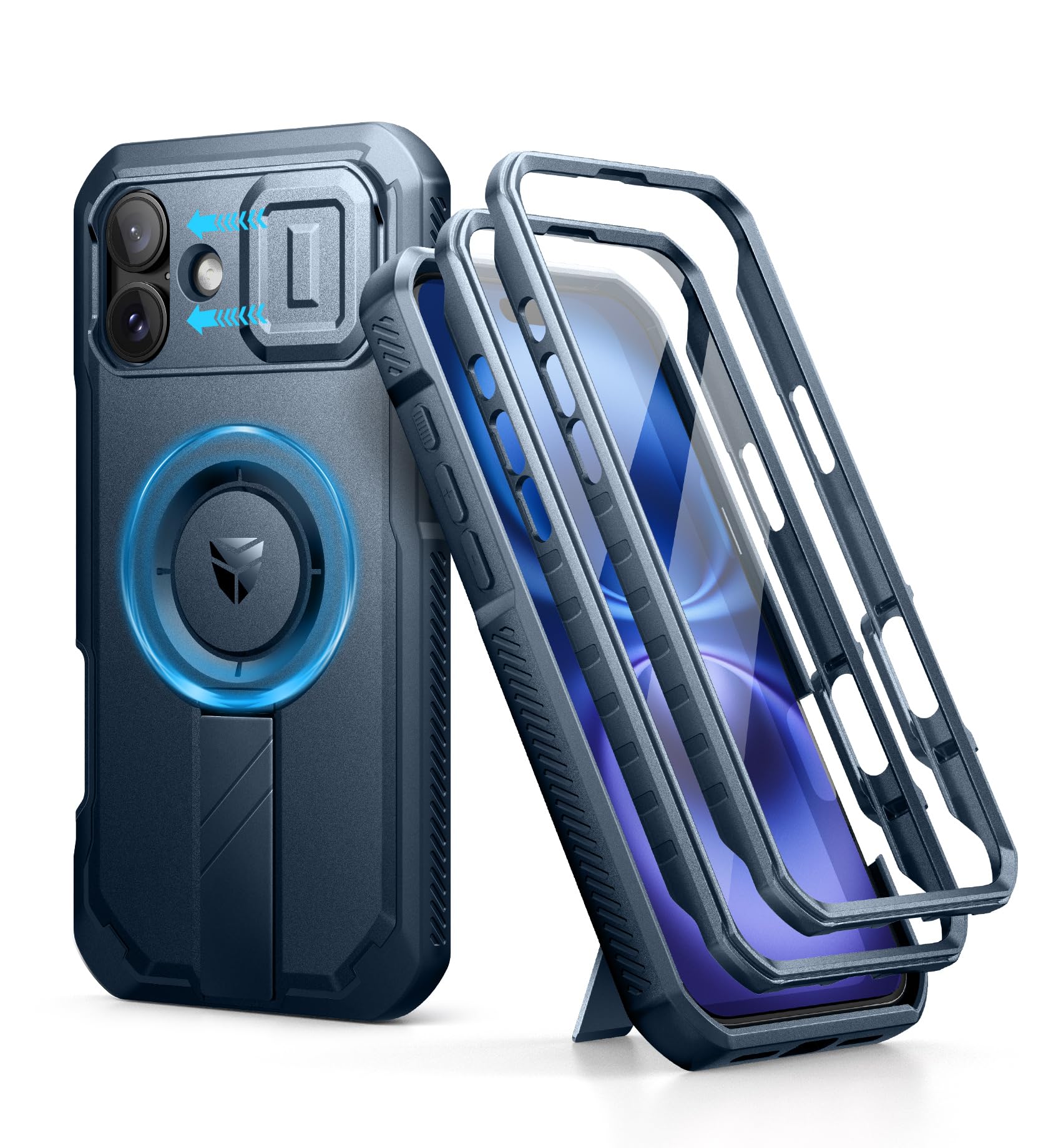 Dexnor for iPhone 16 Plus Case with Slide Camera Cover&Adjustable Kickstand & Built-in Screen Protector,Compatible with MagSafe 