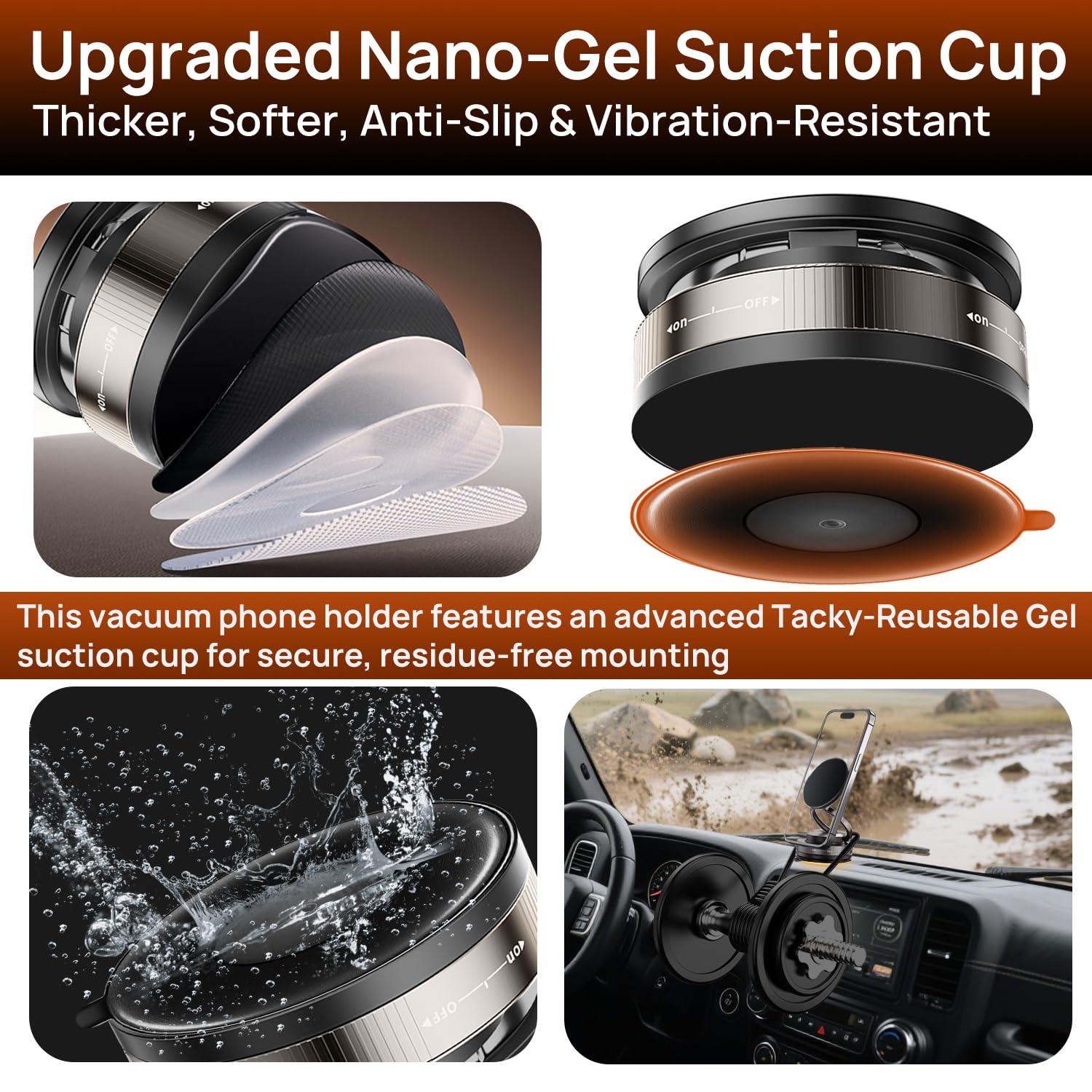 Repmidfer 360 Rotation Nano Gel Vacuum Suction Phone Holder For Magsafe, Vacuum Magnetic Phone Holder Stand For Car Dashboard, A