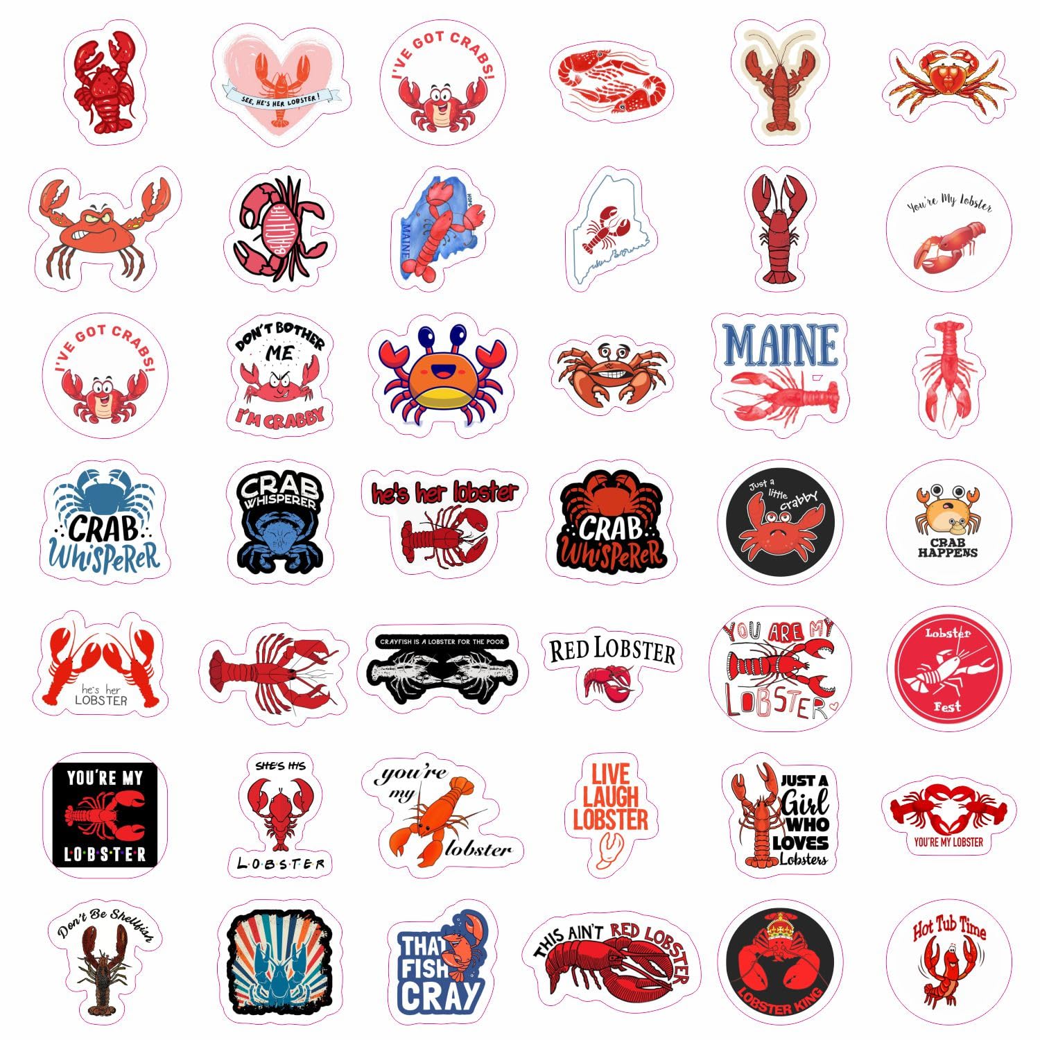 Crab & Lobster Stickers For Water Bottle And Laptop   Marine Life Party Favors & Decorations, Waterproof Vinyl Sea Creature Deca