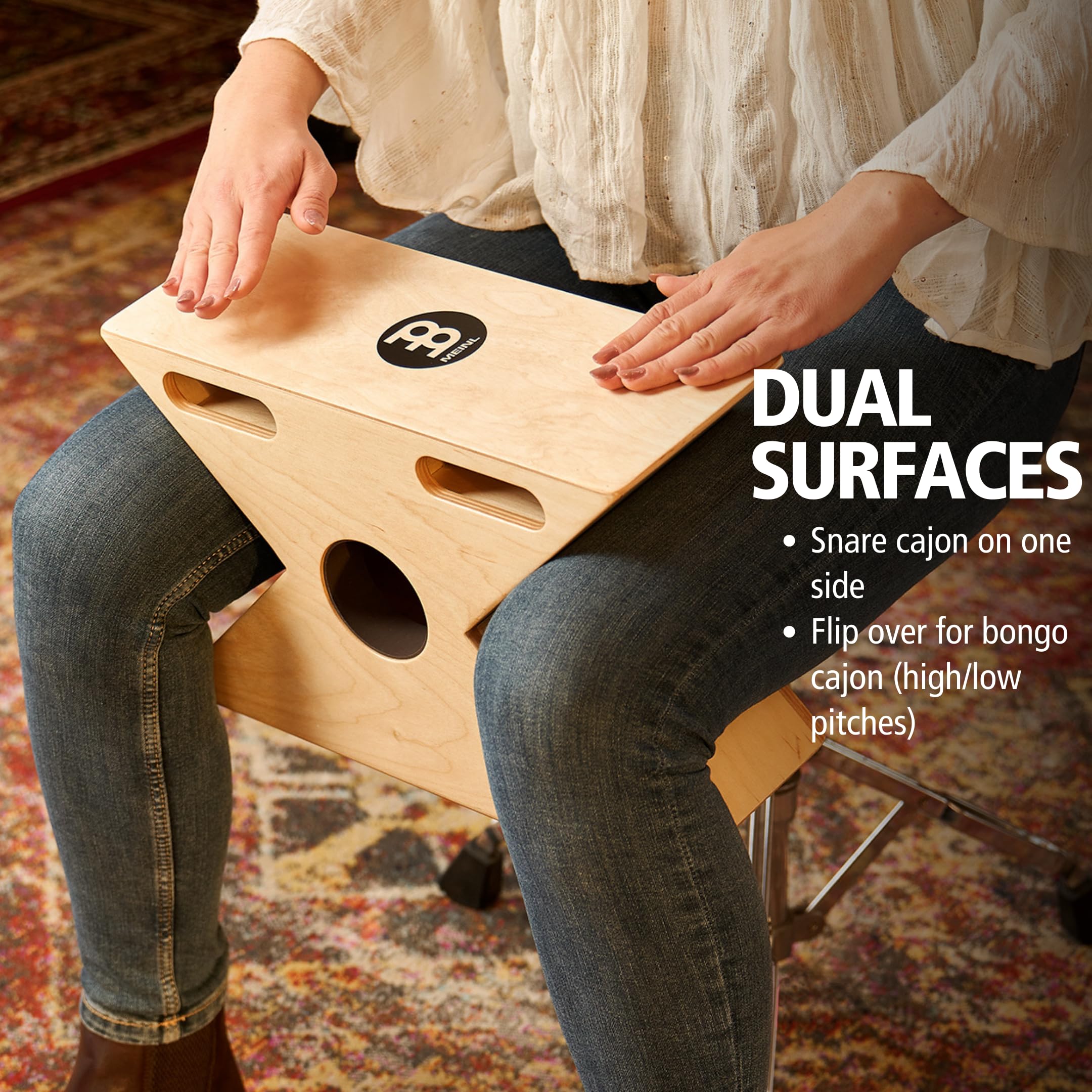 Meinl Hybrid Slaptop Cajon Box Drum With Snare And Bongo, Forward Sound Ports   Made In Europe   Baltic Birch Wood, 2 Year Warra