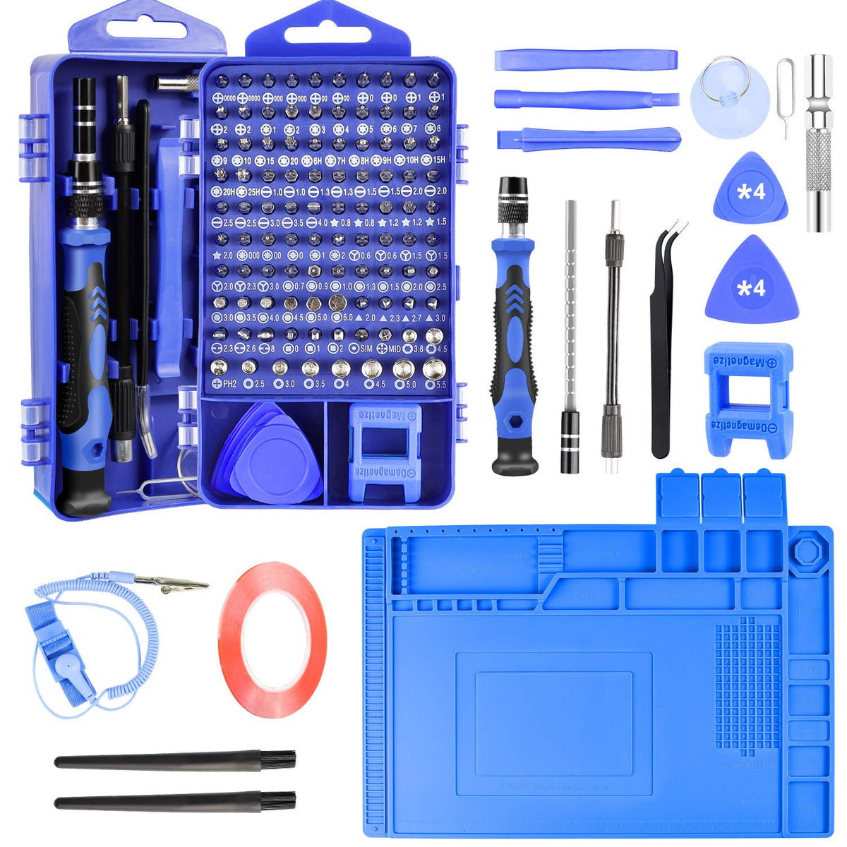 Precision Screwdriver Set Computer Repair Kit, 128 In 1 Diy Repair Tools With Anti Static Mat, Esd Wrist Strap, Magnetic Screw D